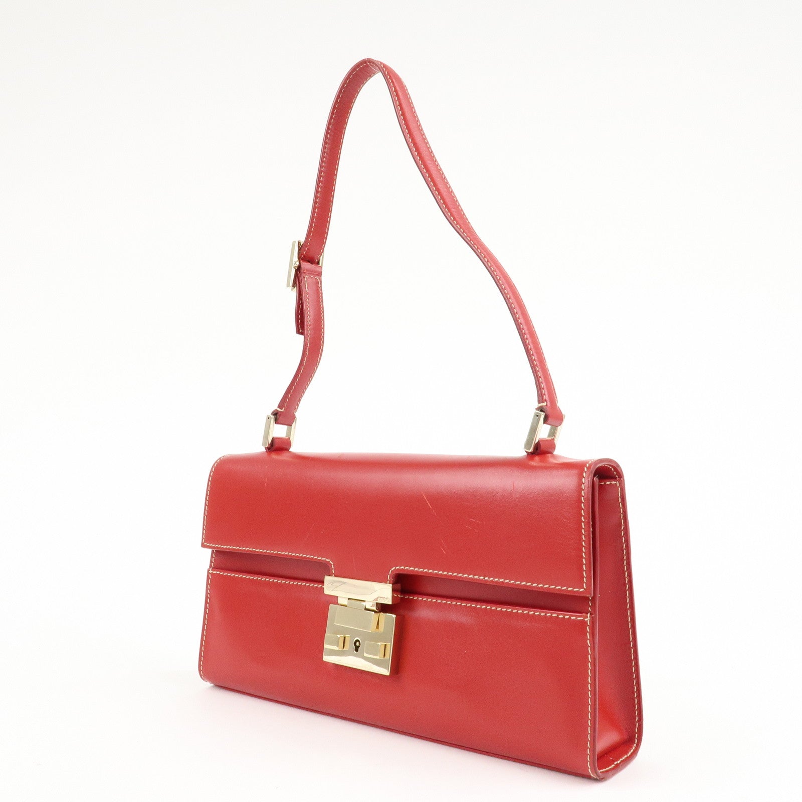 GUCCI Leather One Shoulder Bag Hand Bag Red 001.4214 Used