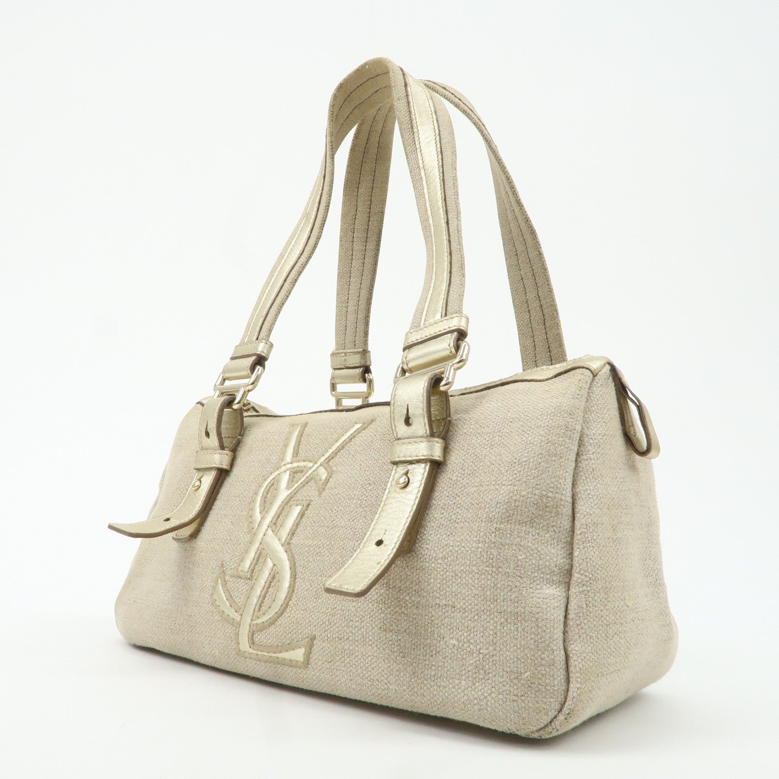 YVES SAINT LAURENT Rive Gauche Kahara Canvas Leather Mini Boston