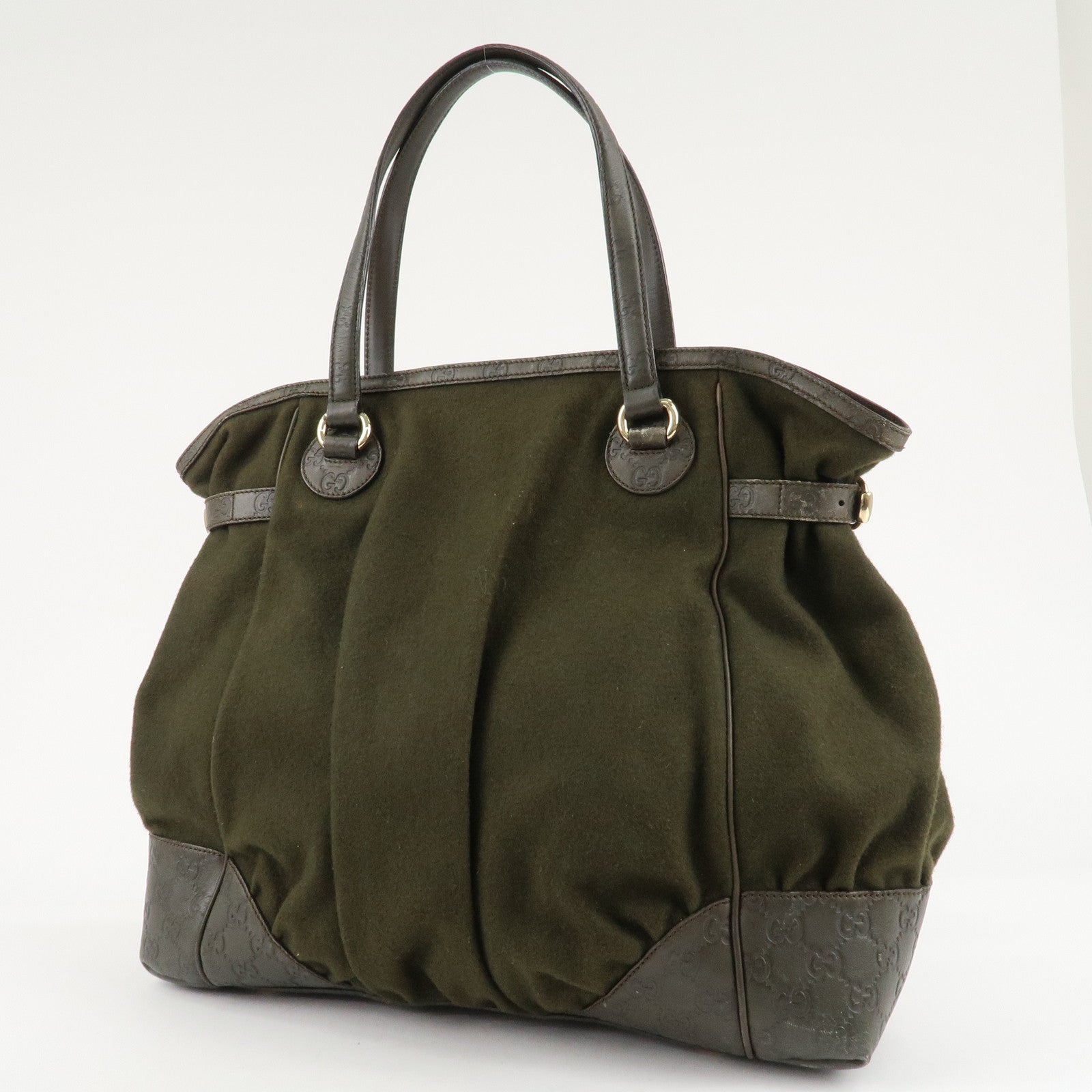 GUCCI Guccisima Wool Guccisima Leather Tote Bag Olive 257290 Used