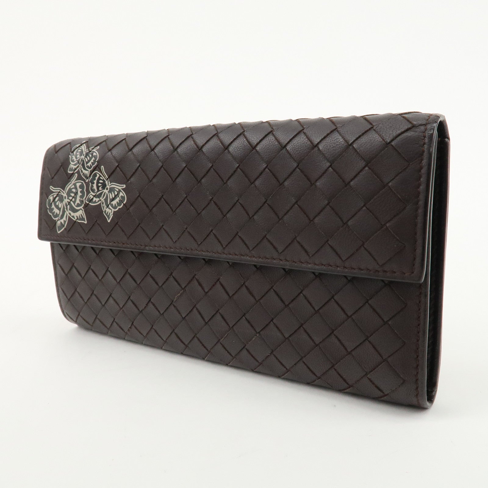 BOTTEGA VENETA Intrecciato Leather Bi-fold Long Wallet Butterfly