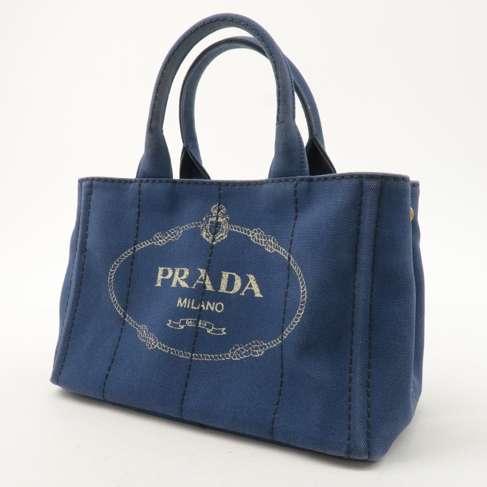 PRADA Canapa Mini Canvas 2Way Bag Hand Bag Navy 1BG439