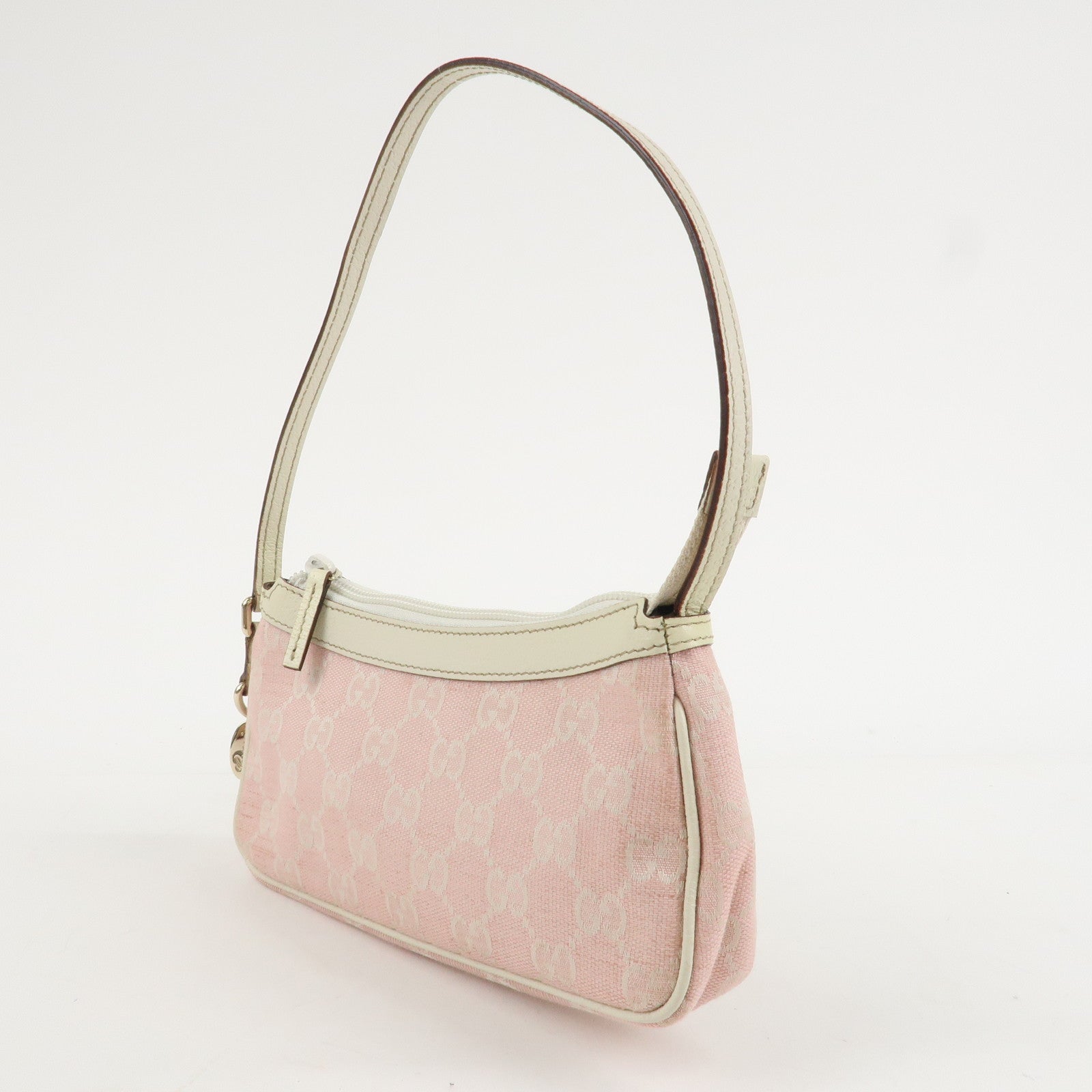 GUCCI GG Canvas Leather Pouch Shoulder Bag Pink Ivory 154432 Used