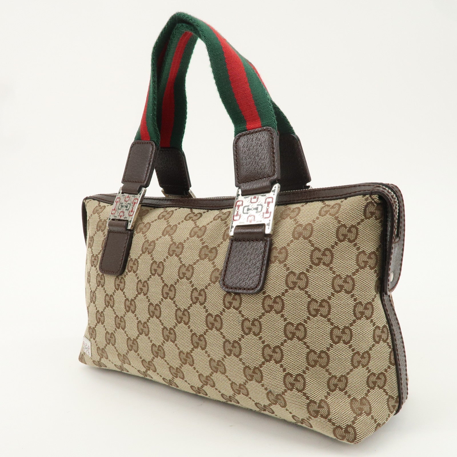 GUCCI Sherry GG Canvas Leather Hand Bag Beige Brown 145759