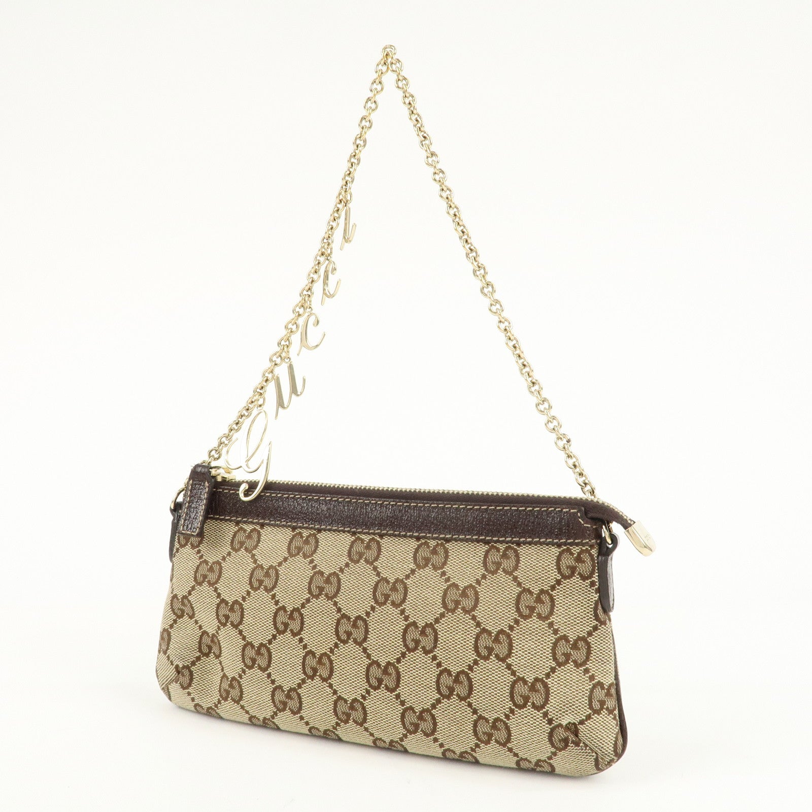 GUCCI GG Canvas Leather Chain Hand Bag 170050 205027 Brown