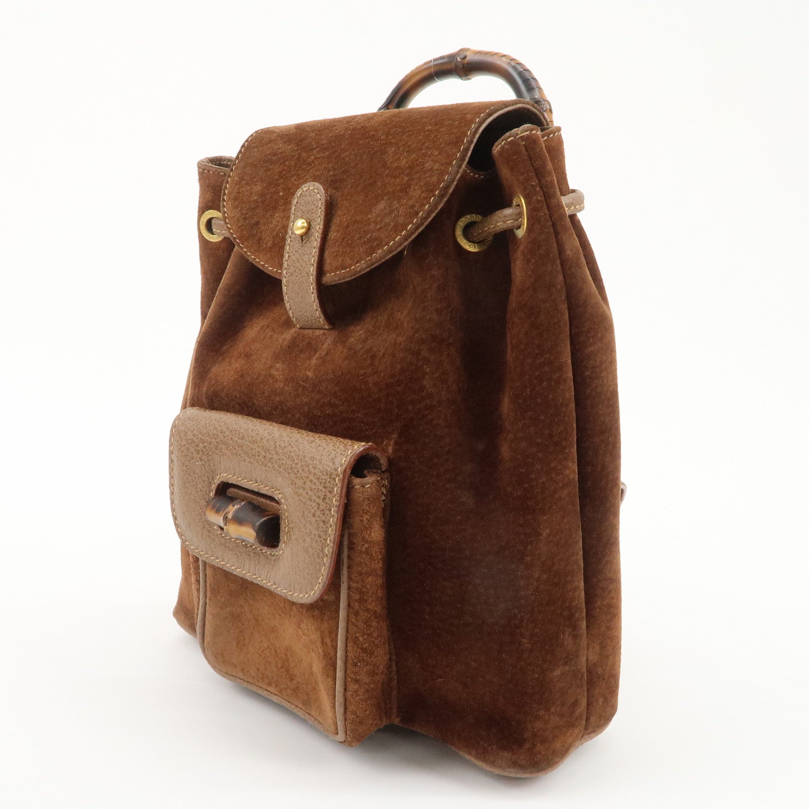 GUCCI Bamboo Suede Leather Mini Back Pack 003.1705.0030 Brown Used