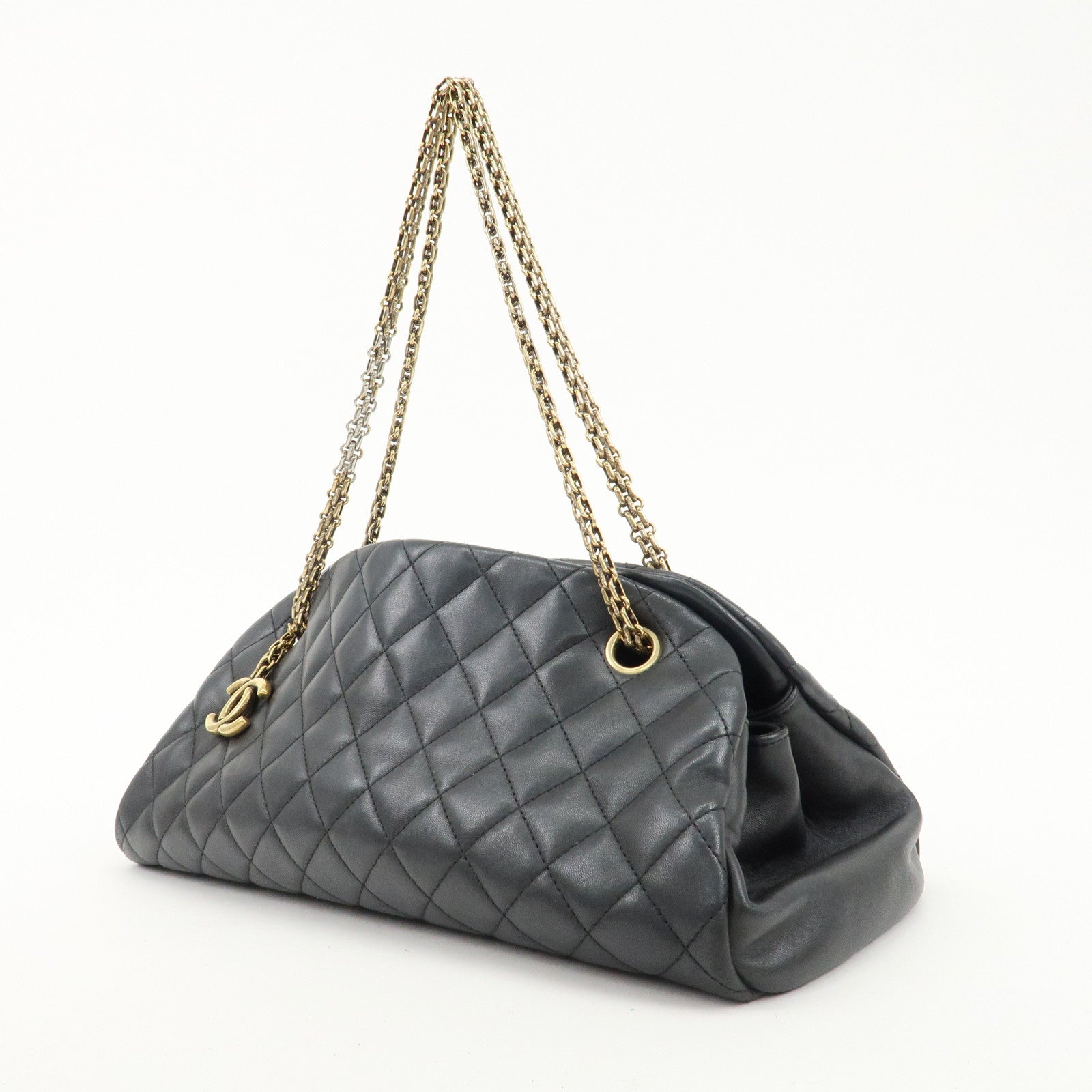 CHANEL Matelasse Lamb Skin Mademoiselle Bowling Bag Black