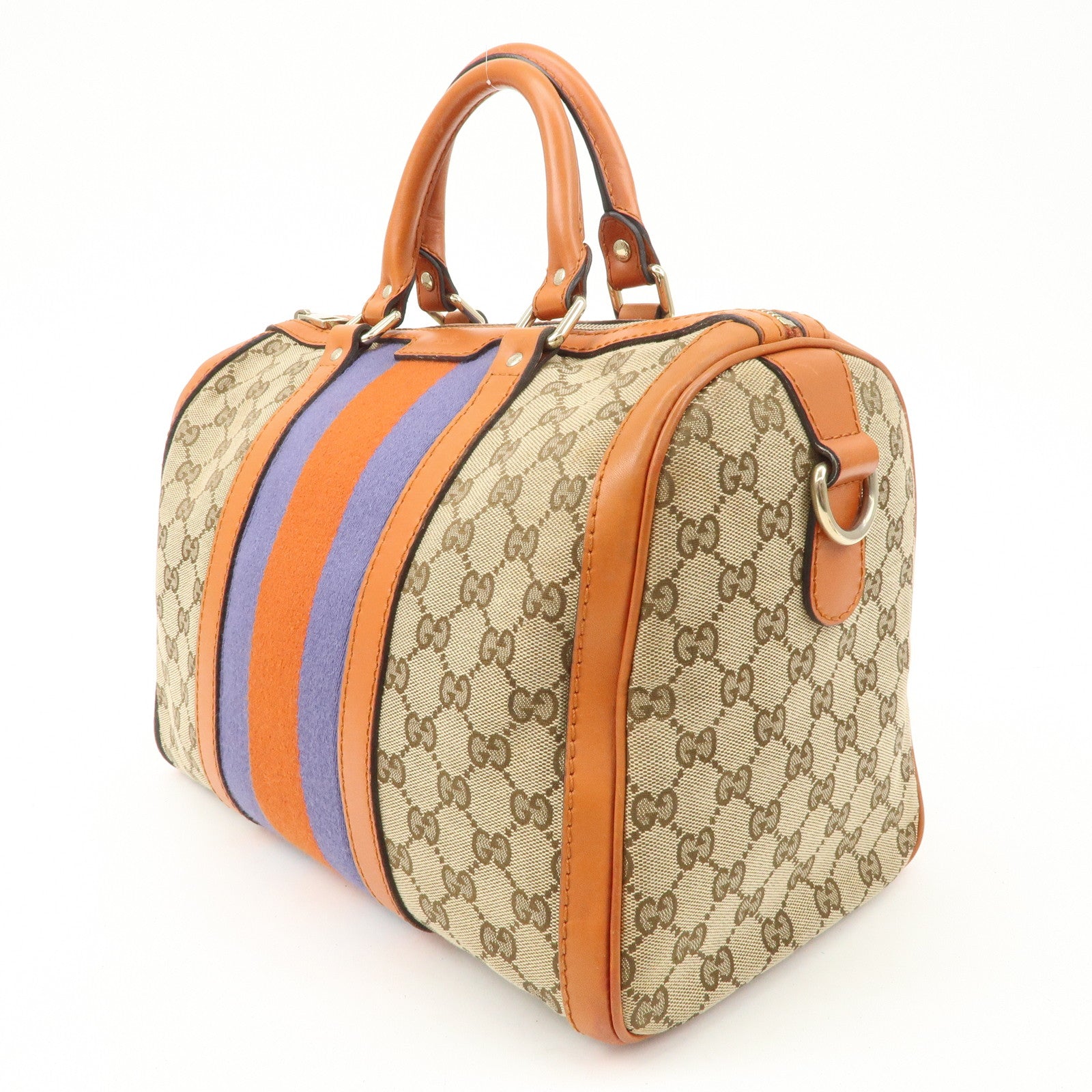 GUCCI Sherry GG Canvas Leather 2Way Boston Bag Orange 247205 Used