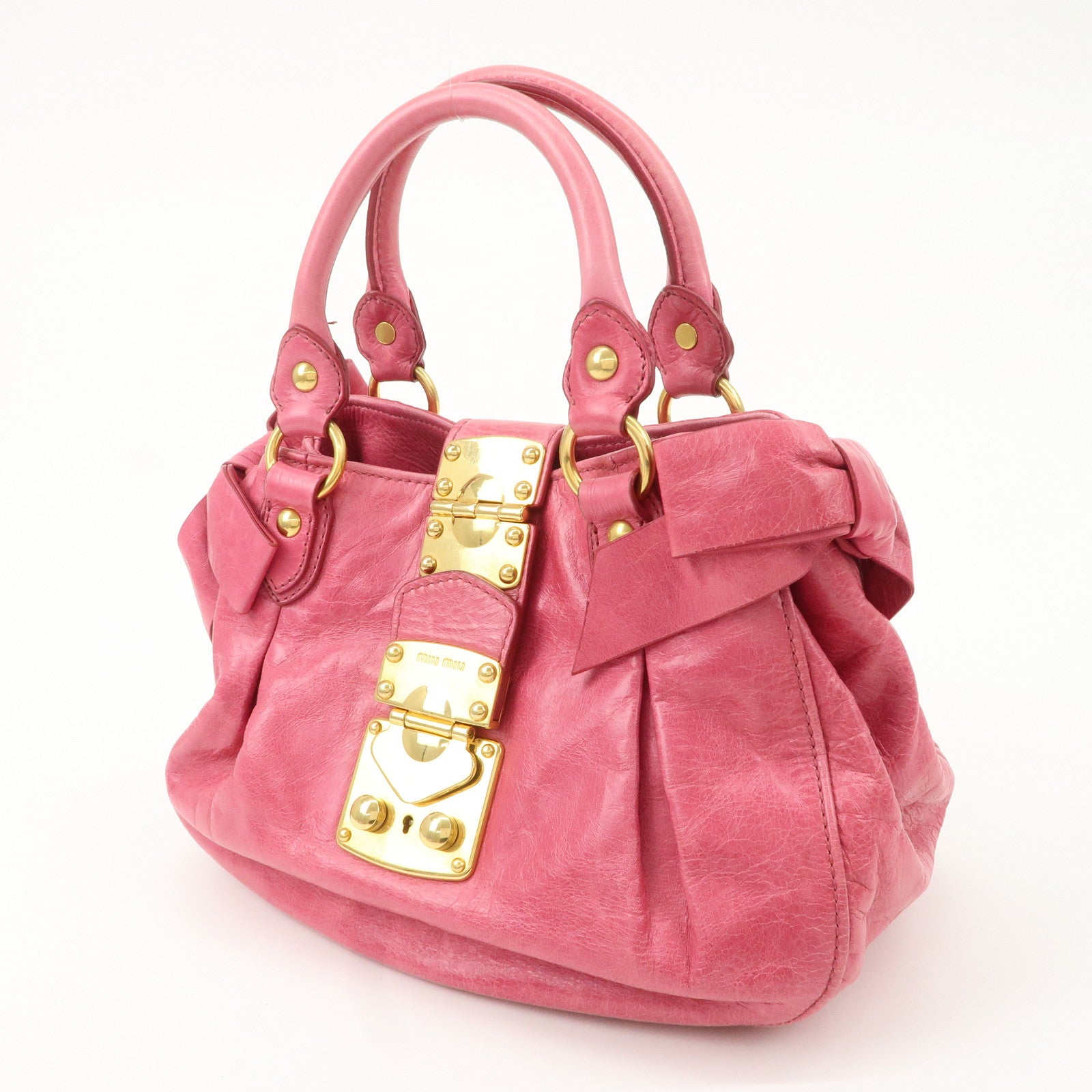 MIU MIU Leather Ribbon 2Way Bag Hand Bag Shoulder Bag Pink Used