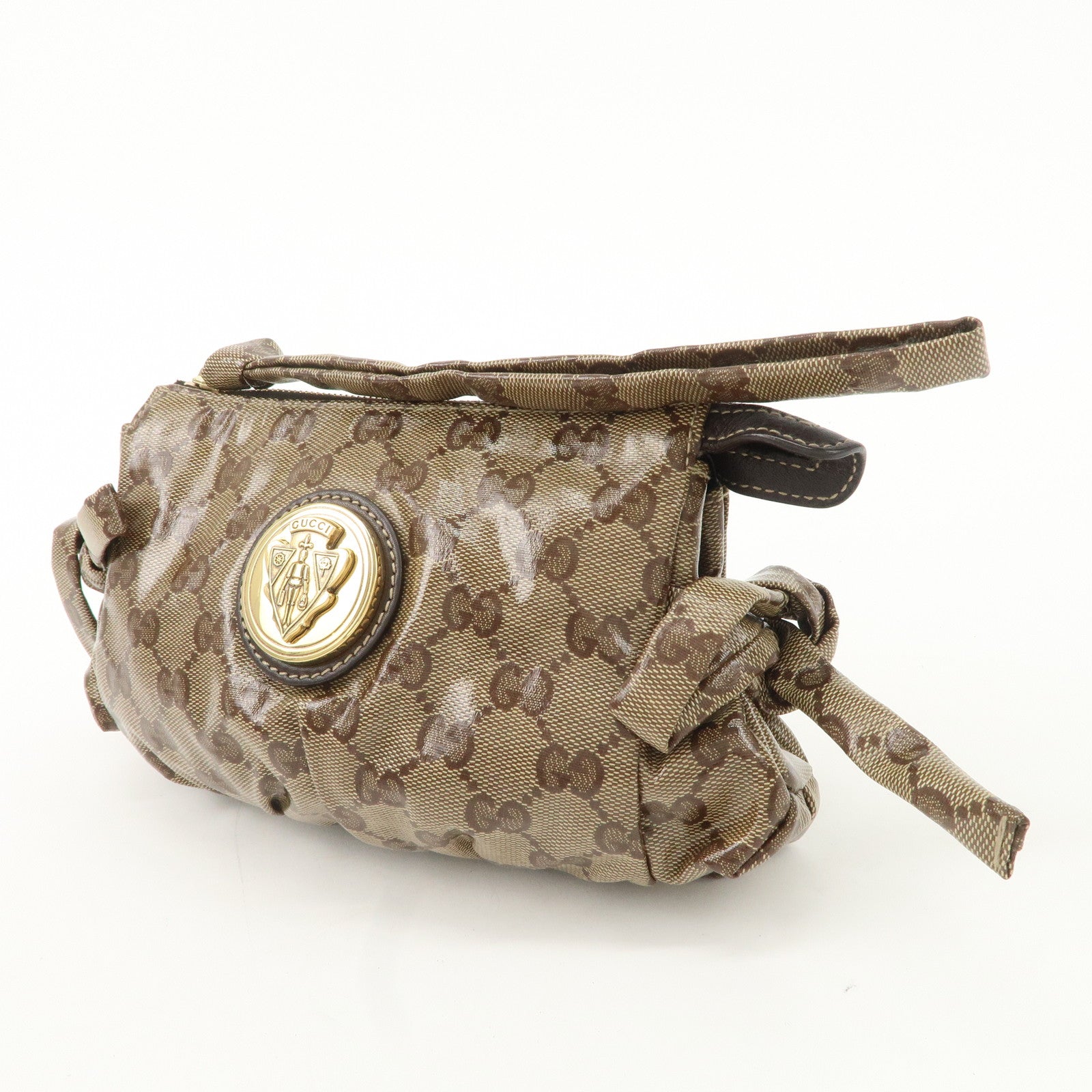 GUCCI Hysteria GG Crystal Leather Pouch Beige Brown 203632