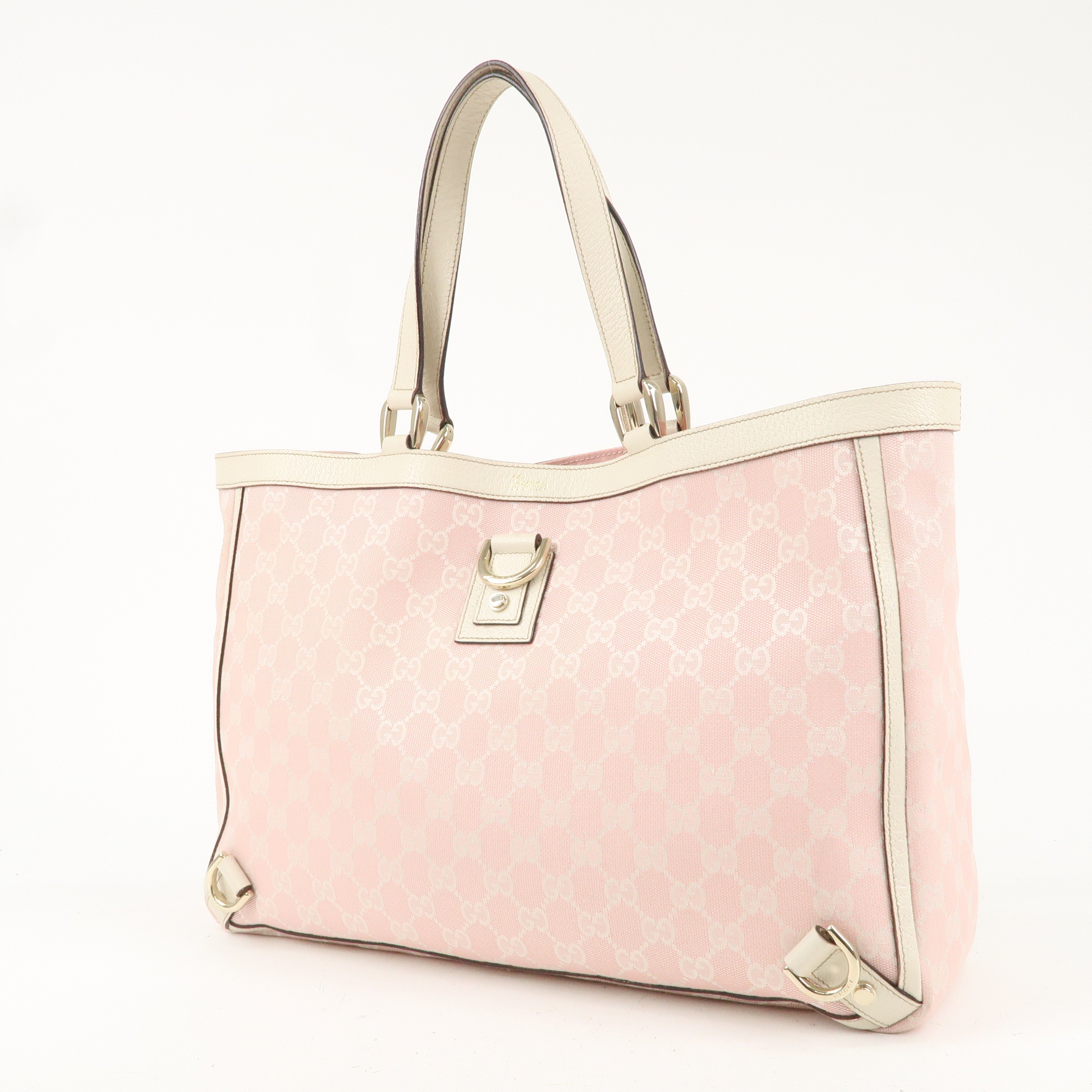 GUCCI Abbey Line GG Canvas Leather Tote Bag Pink 141472