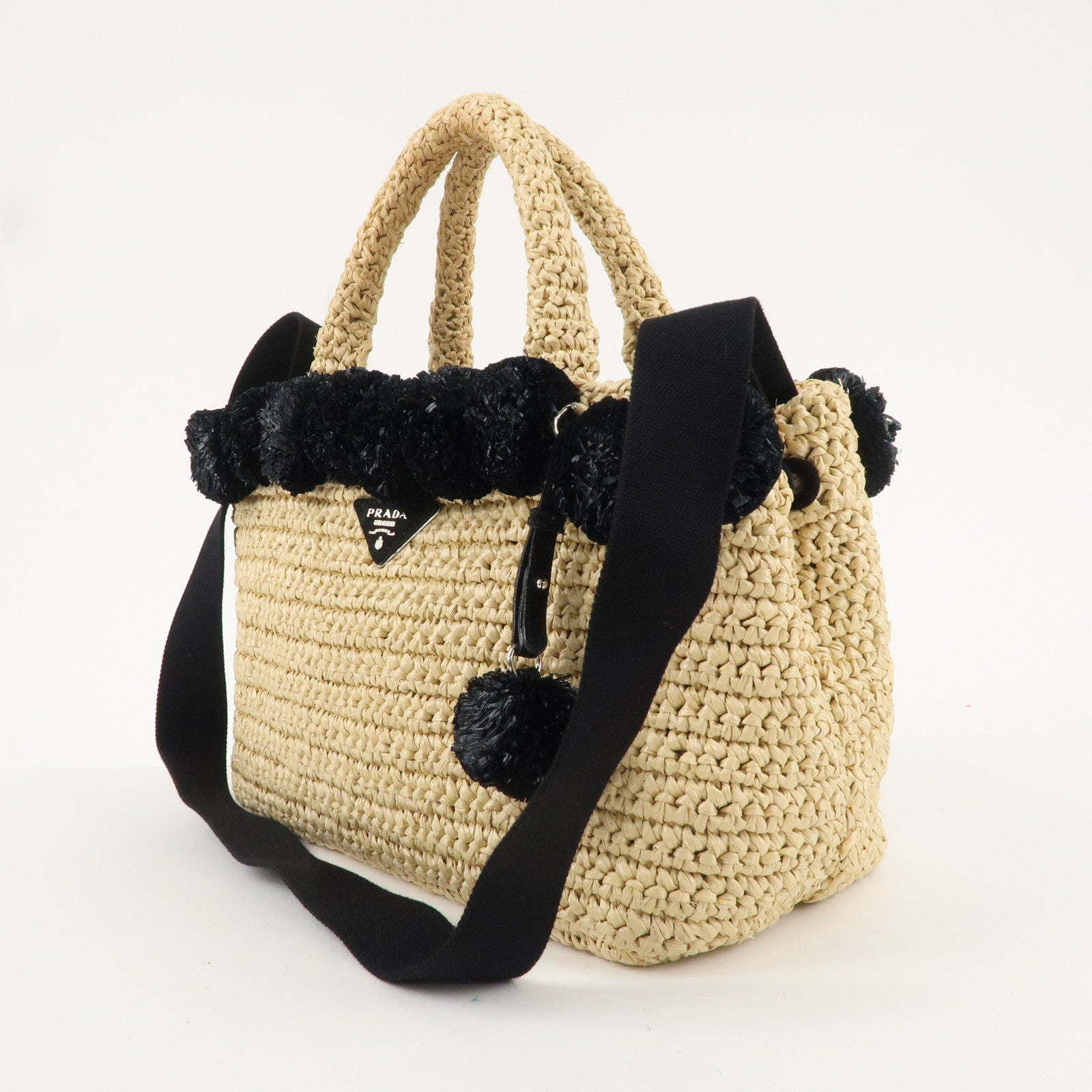 PRADA Raffia 2Way Bag Straw Bag Hand Bag Beige 1BG889