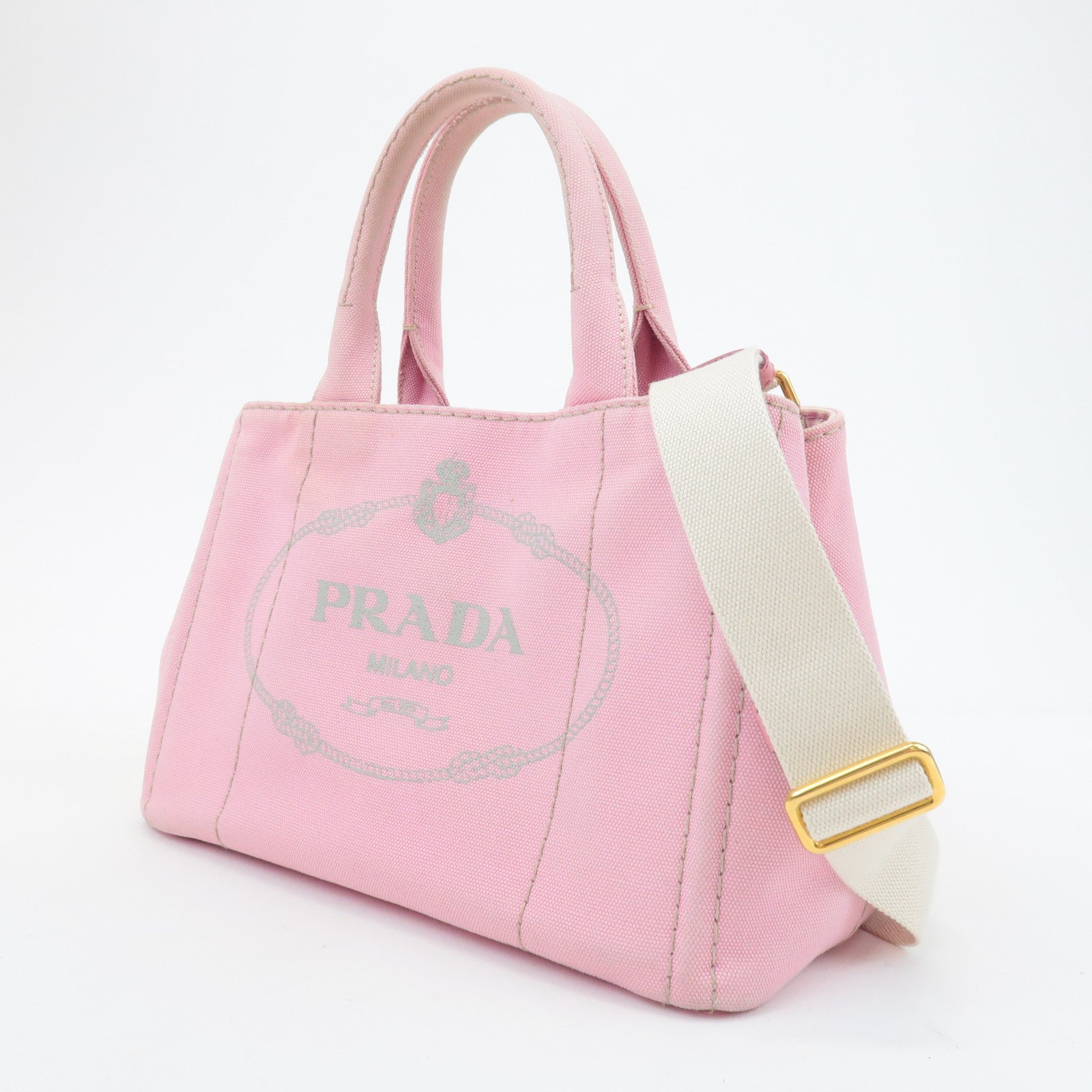 PRADA Logo Canapa Mini Canvas 2Way Bag Hand Bag Pink 1BG439