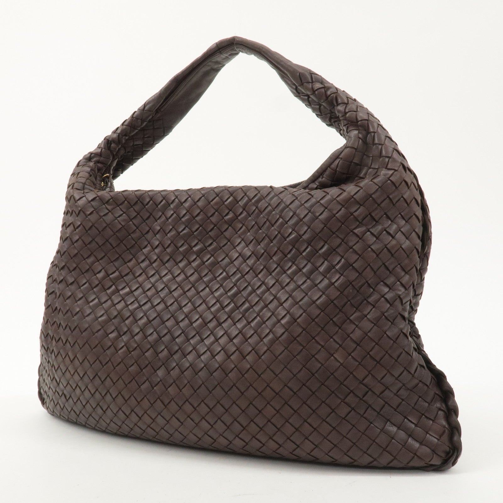 BOTTEGA VENETA Intrecciato Hobo Leather Shoulder Bag Brown 115654