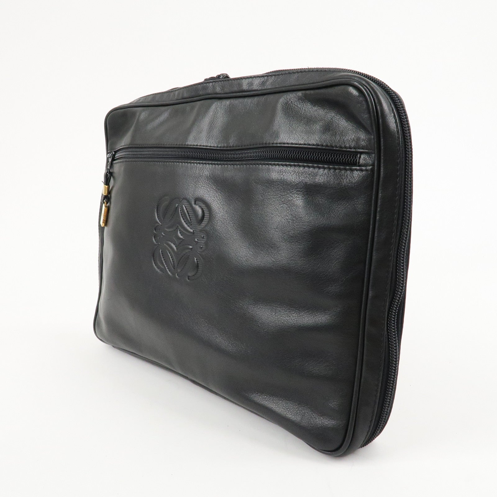 LOEWE Anagram Leather Clutch Bag Second Bag Black Used