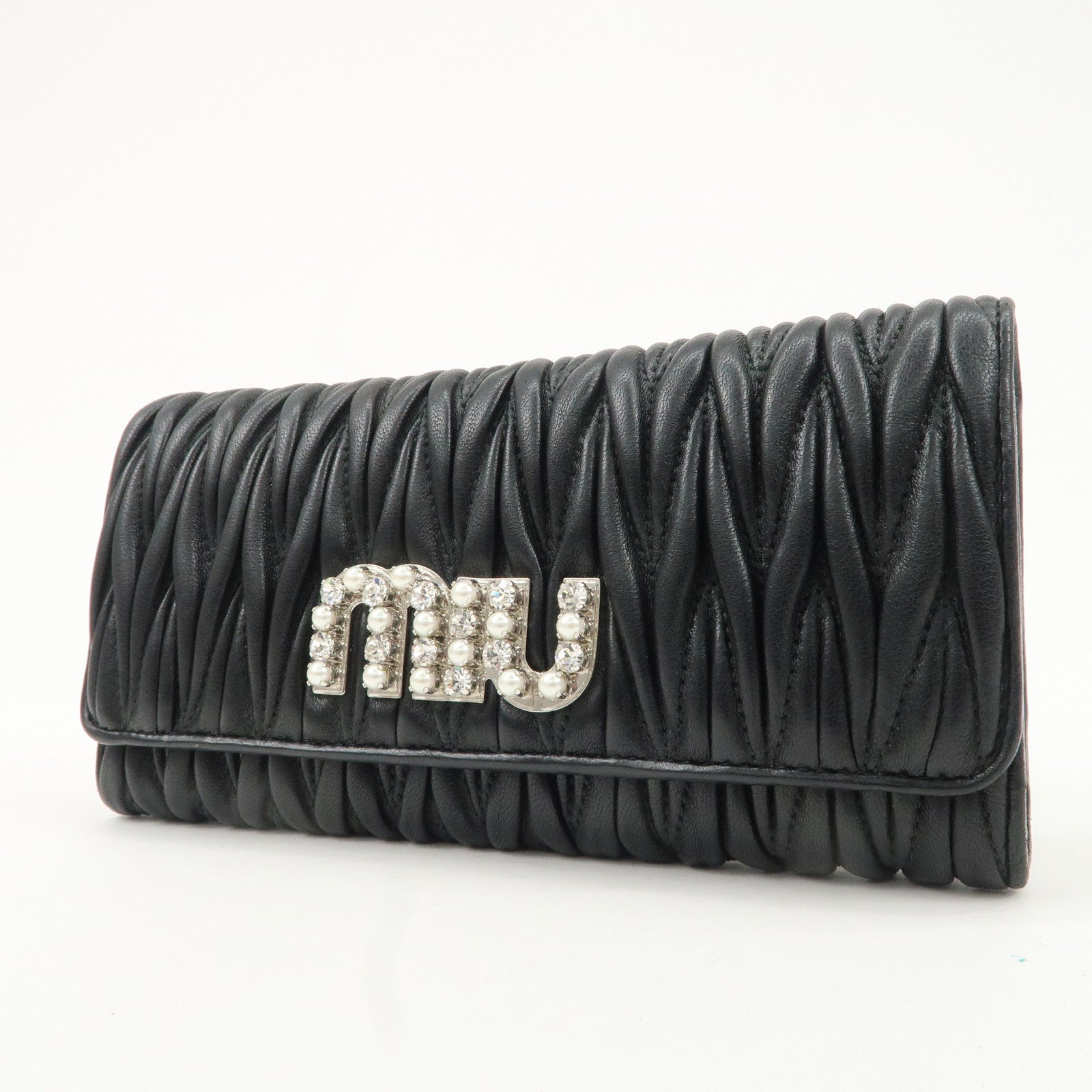 MIU MIU Matelasse Nappa Crystal Leather Hook Long Wallet 5MH109 Used