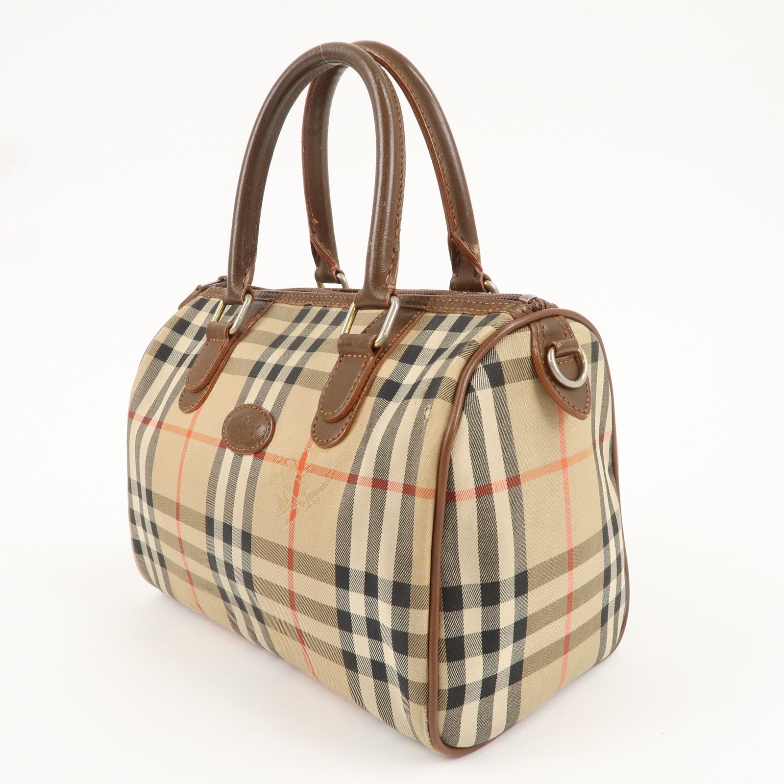 Burberry Burberrys Canvas Leather Mini Boston Bag