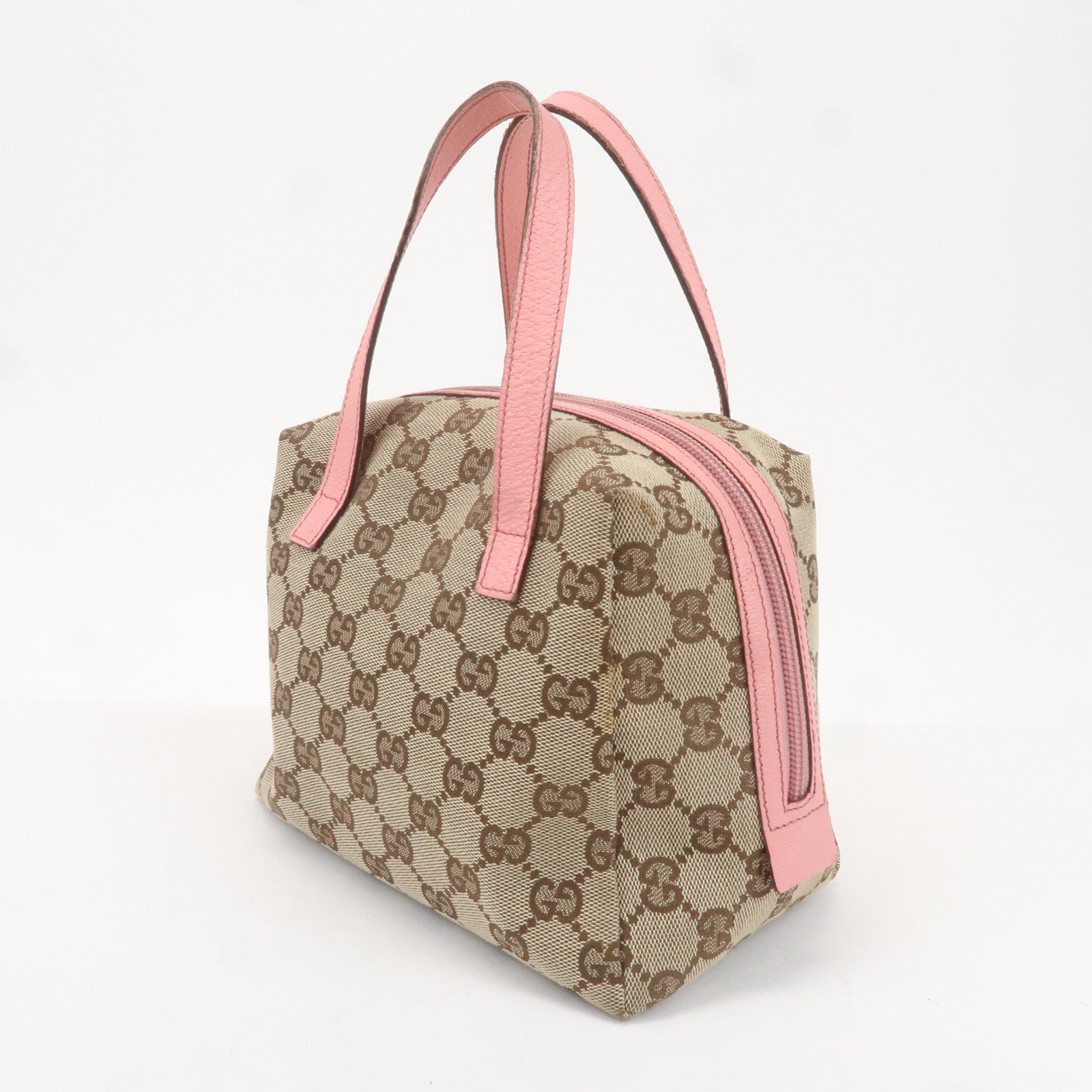 GUCCI GG Monogram Canvas Leather Hand Bag Beige Pink 12542