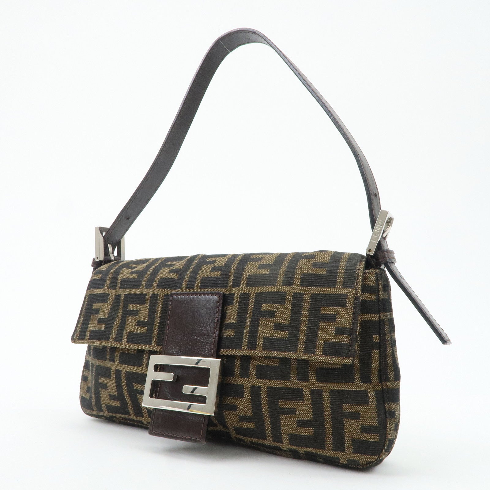 FENDI Mamma Baguette Zucca Canvas Leather Shoulder Bag 26424 Used