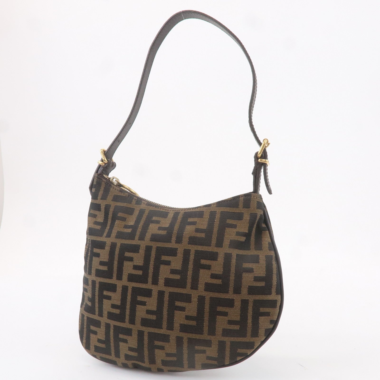 FENDI Zucca Canvas Leather One Shoulder Bag Brown 8BR248