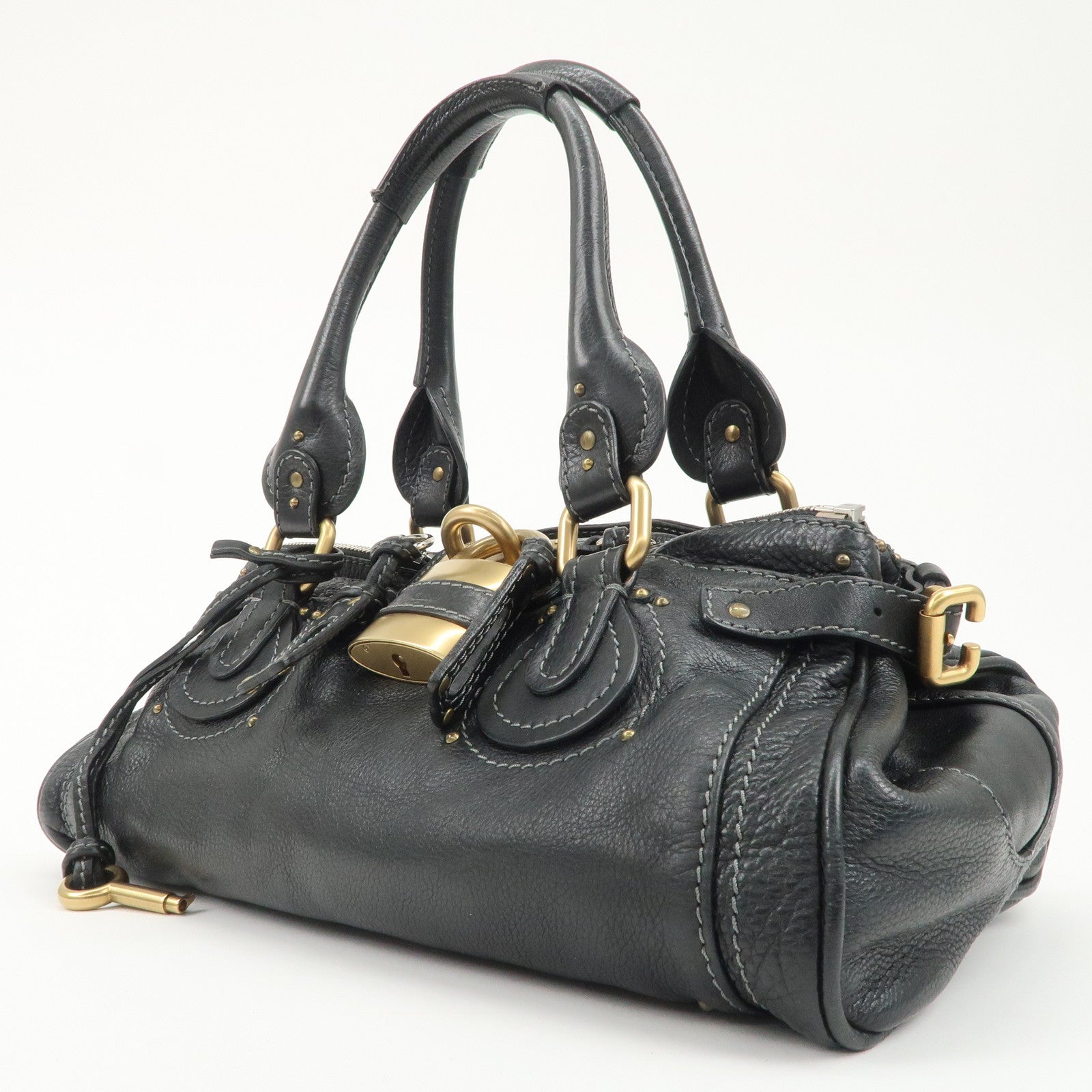 Chloe Paddington Leather Hand Bag Black Gold Hardware