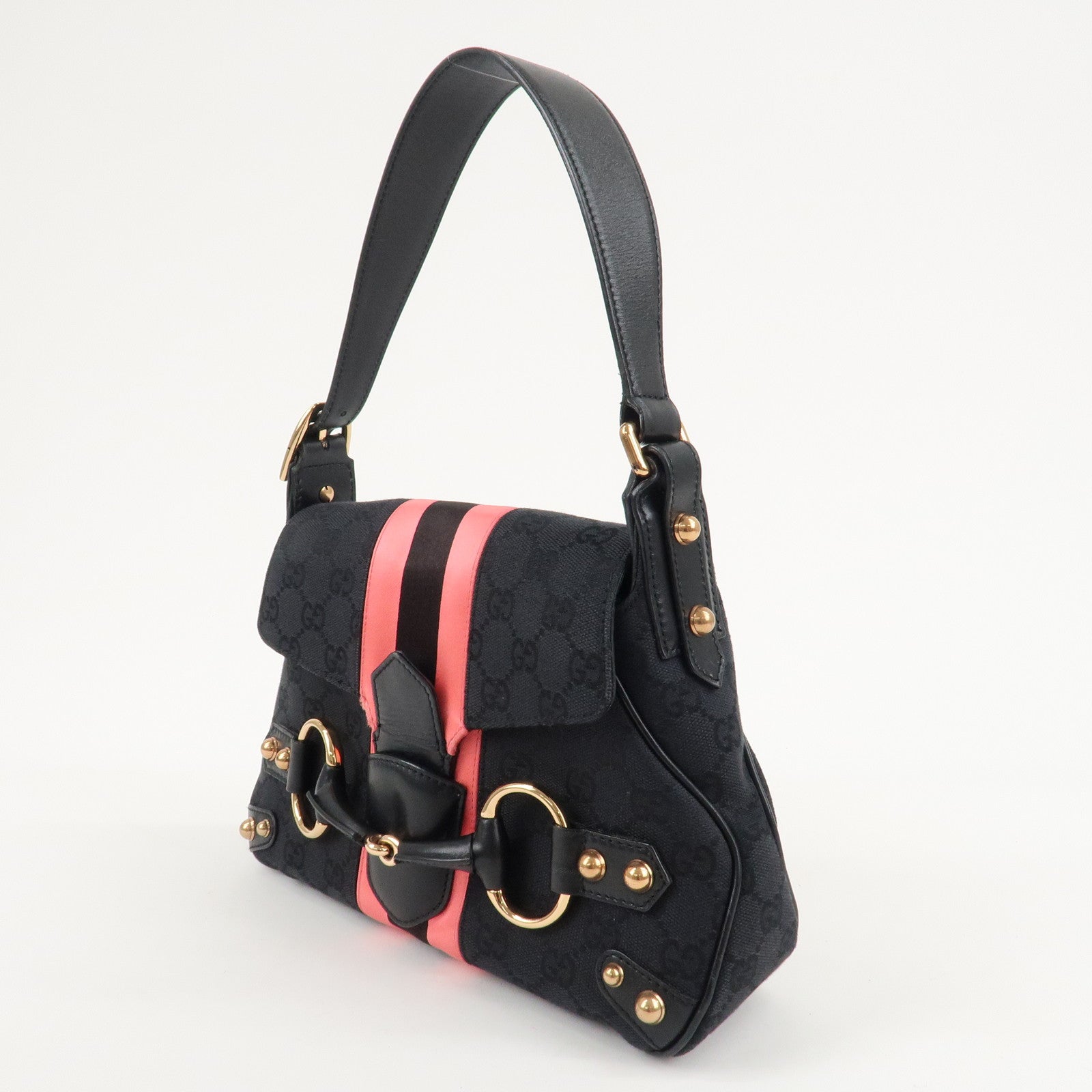 GUCCI Sherry Horsebit GG Canvas Leather Shoulder Bag 129699 Used