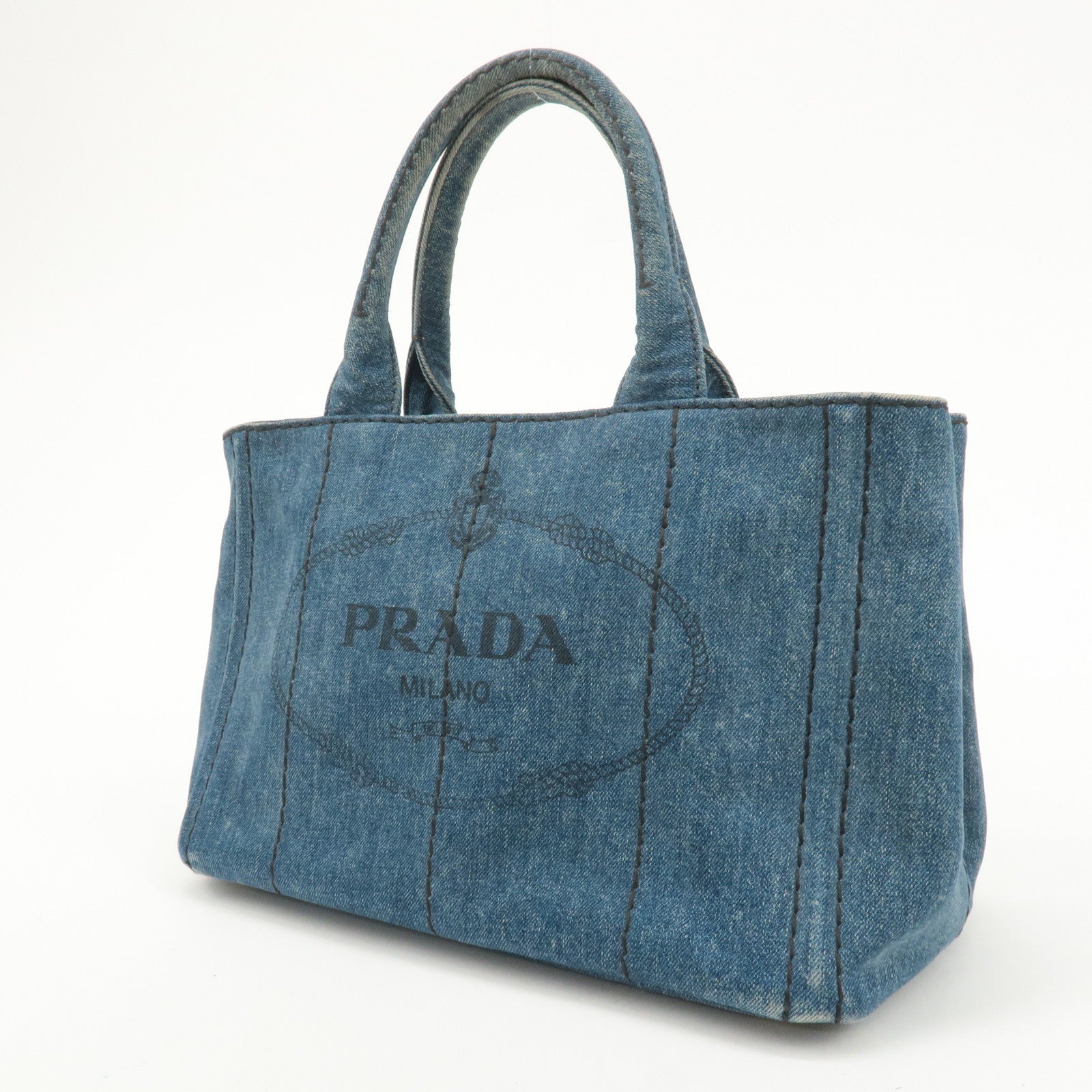 PRADA Logo Canapa Canvas 2 Way Shoulder Bag Hand Bag Denim