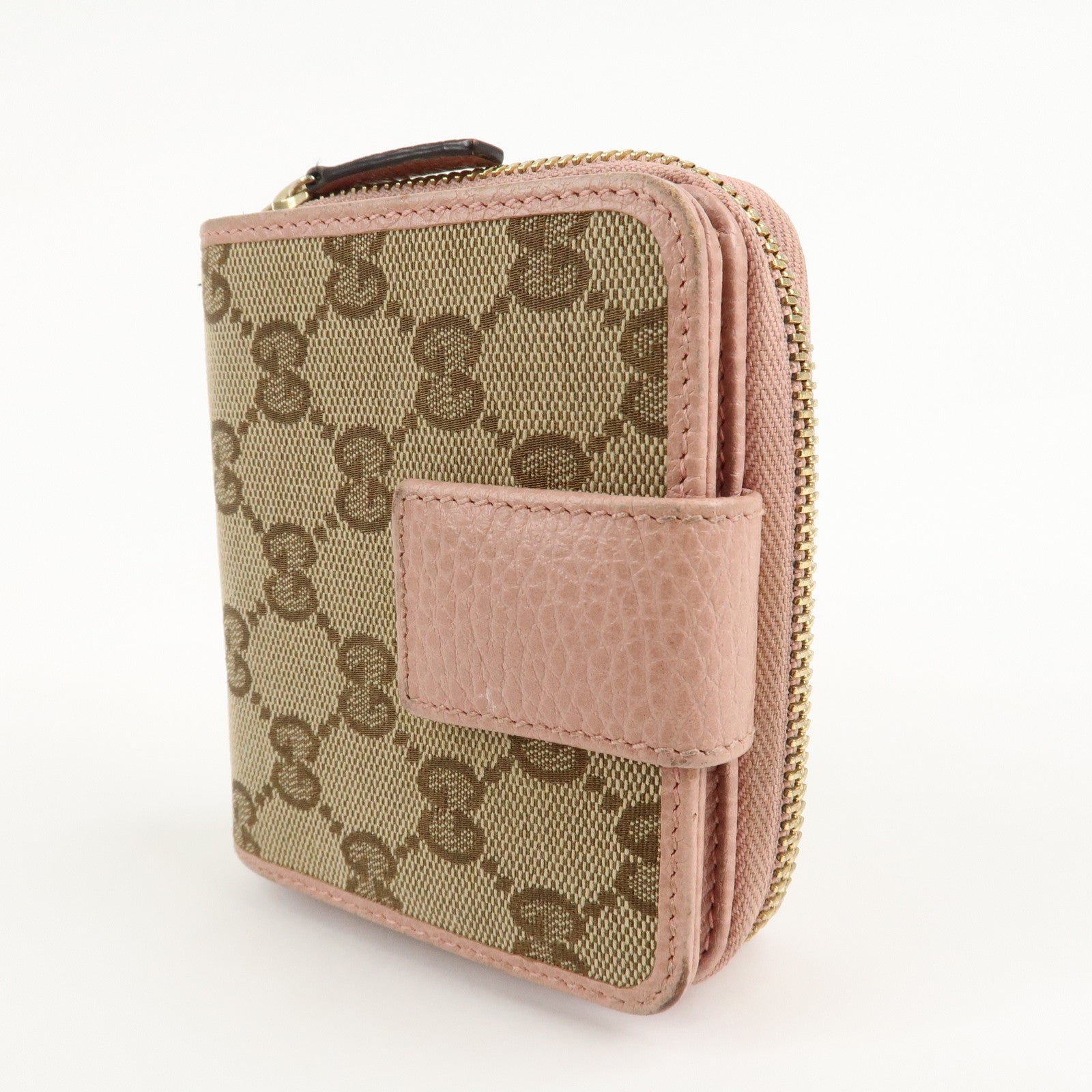 GUCCI GG Canvas Leather Bifold Wallet Beige Pink 346056 Used