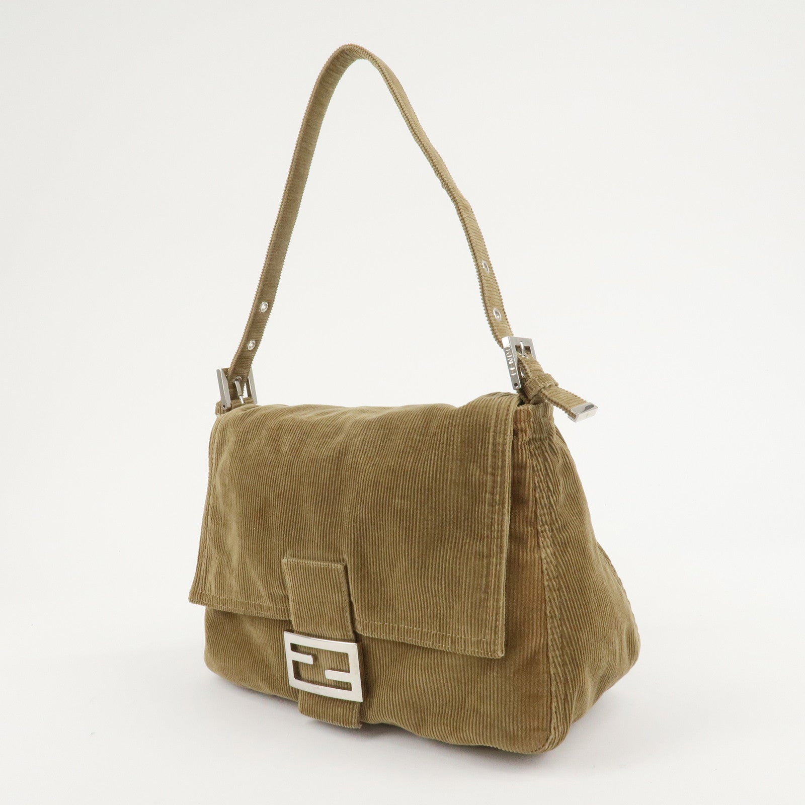 FENDI Mamma Baguette Corduroy  Shoulder Bag Khaki 26325 Used