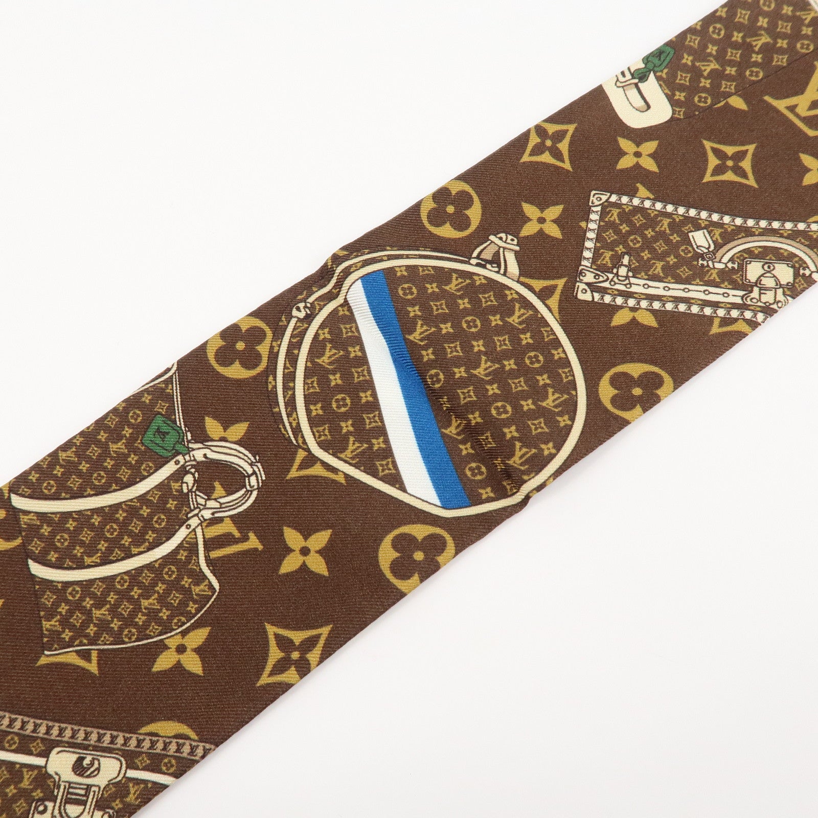 Louis Vuitton 100% Silk Bandeau Monogram Trunks Scarf Brown M72395