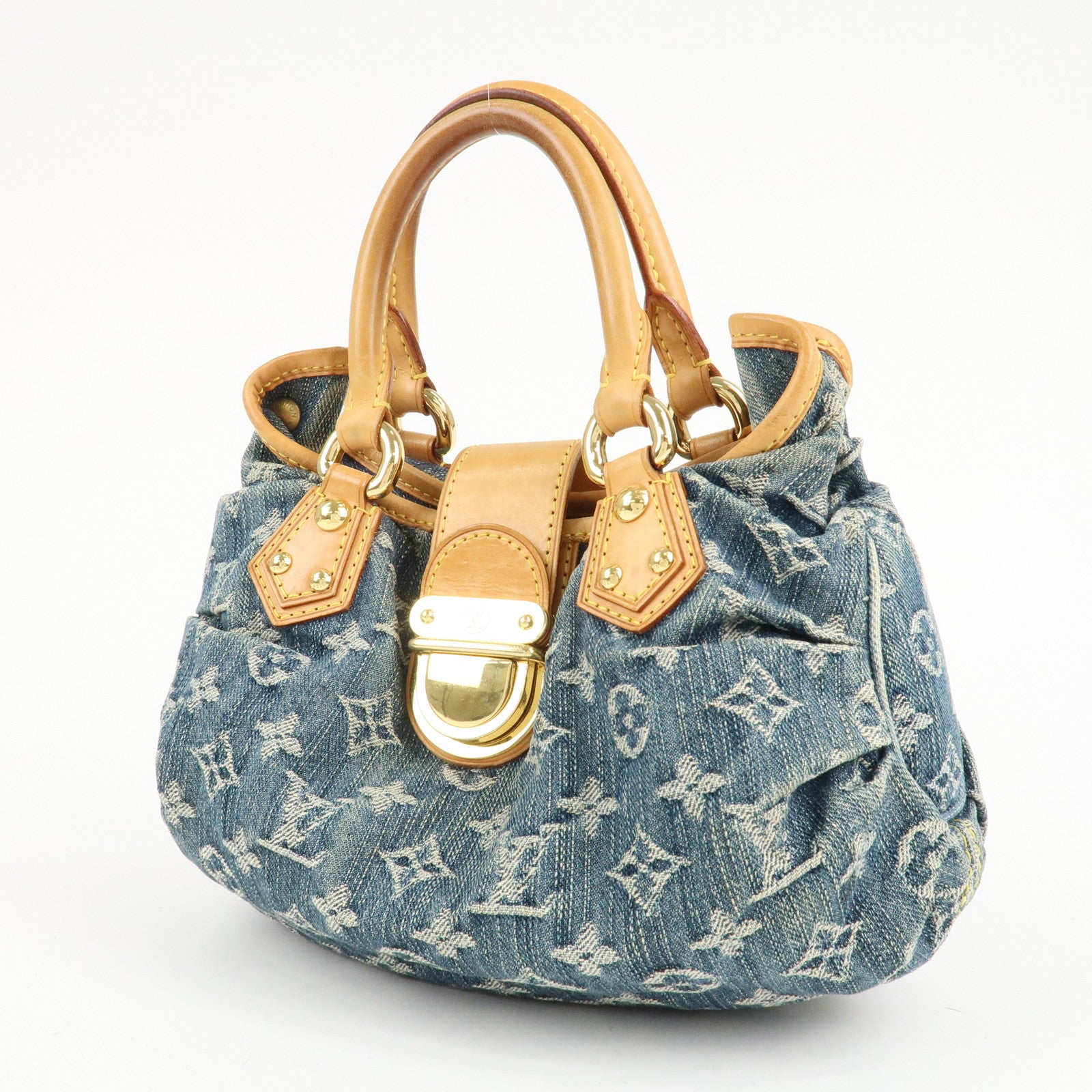 Louis Vuitton Monogram Denim Pleaty Hand Bag Blue M95020 Used