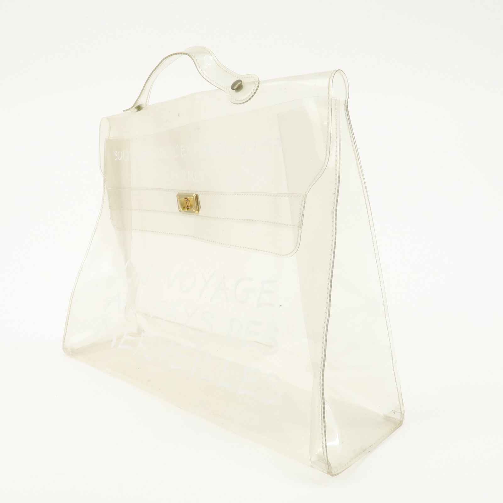 HERMES Vinyl Kelly Hand Bag Clear Transparet Gold Hardware Used