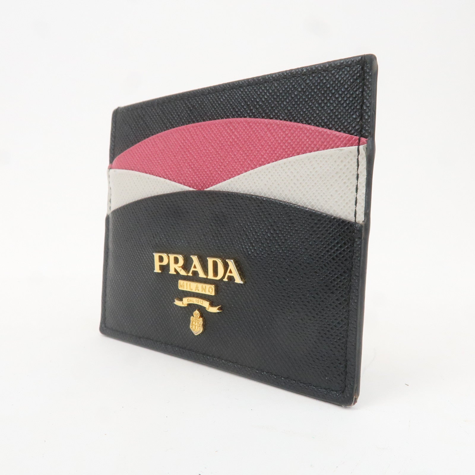 PRADA Saffiano Leather Card Case Black White Pink 1MC025