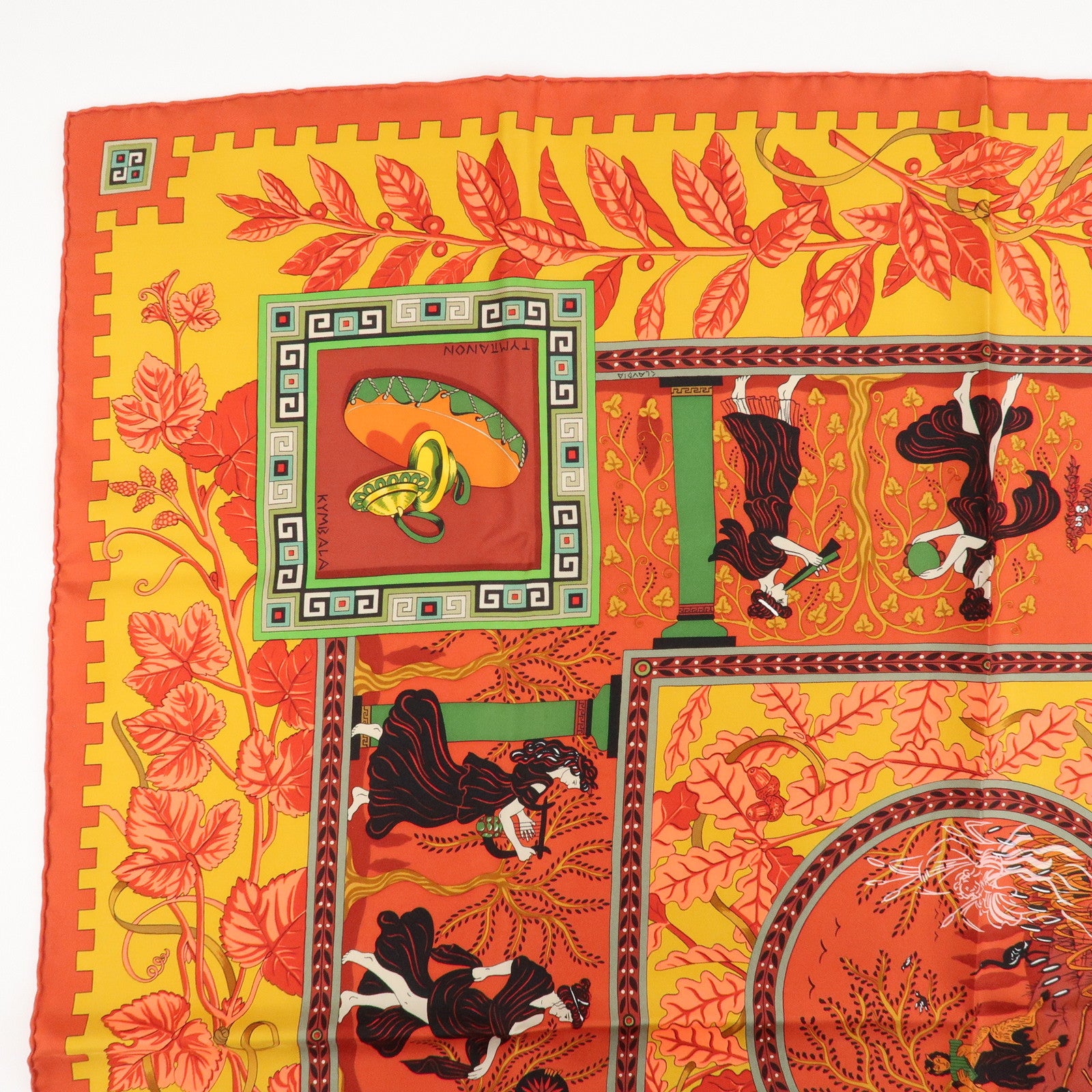 HERMES Carre 90 Silk 100% Scarf MUSIQUE DES DIEUX Red Orange Used