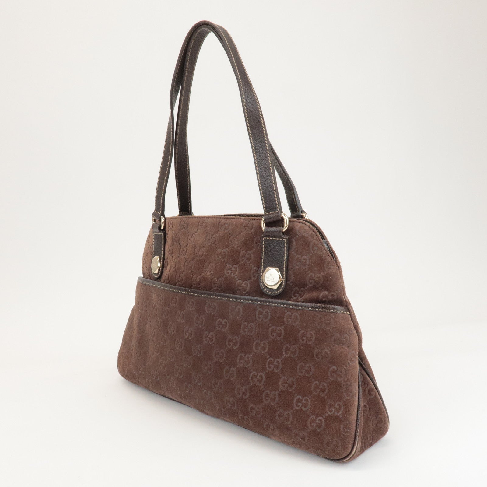 GUCCI GG Suede Tote Bag Hand Bag Brown 163288 Used