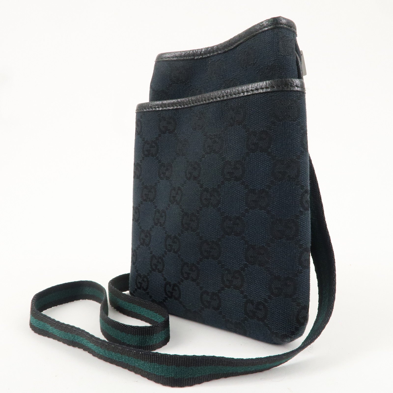 GUCCI Sherry GG Canvas Leather Shoulder Bag Blue Black 141863