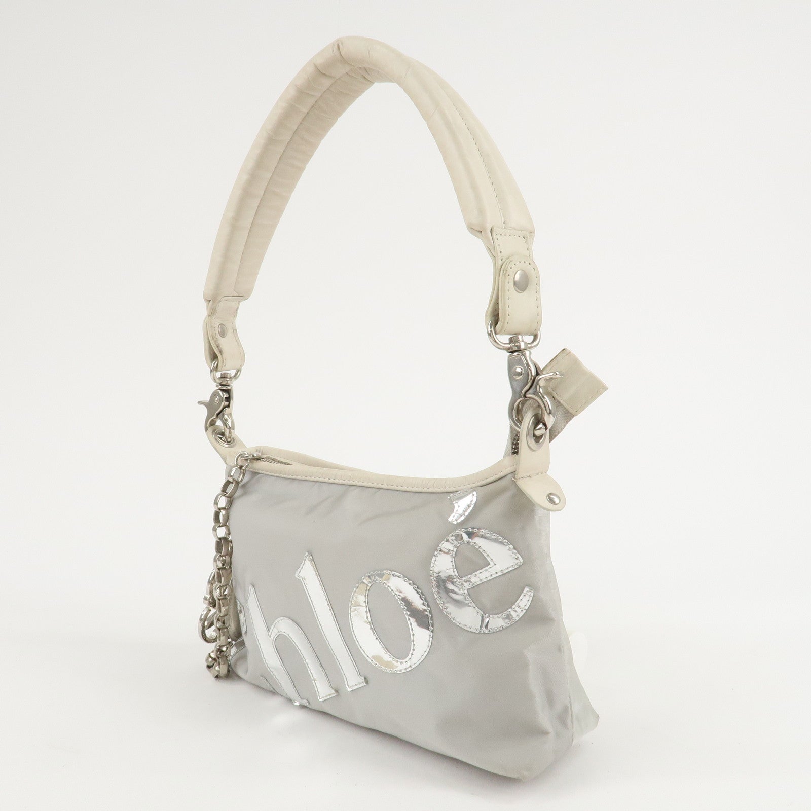 Chloe 2Way Nylon Leather Bag Shoulder Bag Light Gray White