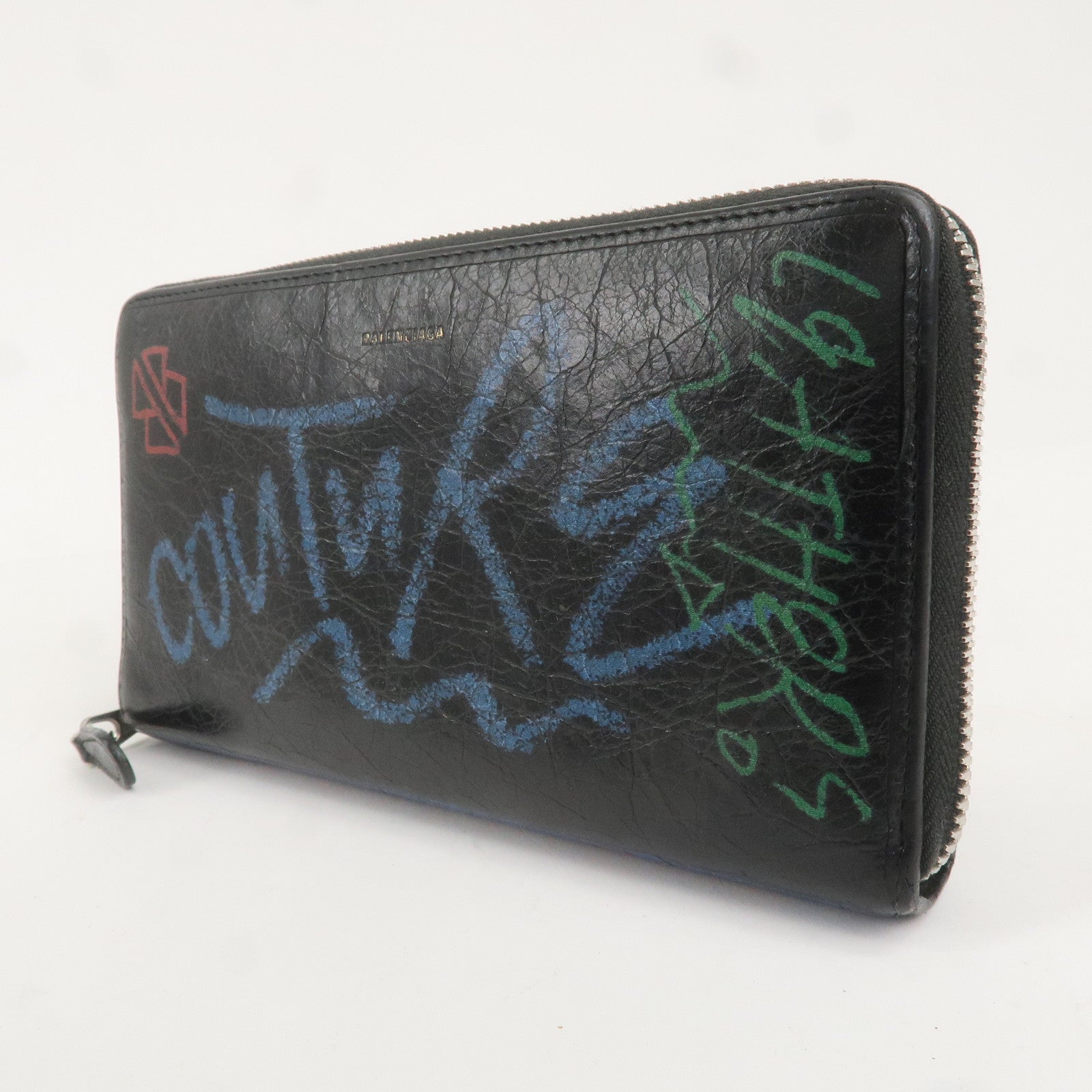 BALENCIAGA Leather Bazaar Graffiti Zippy Long Wallet 443655