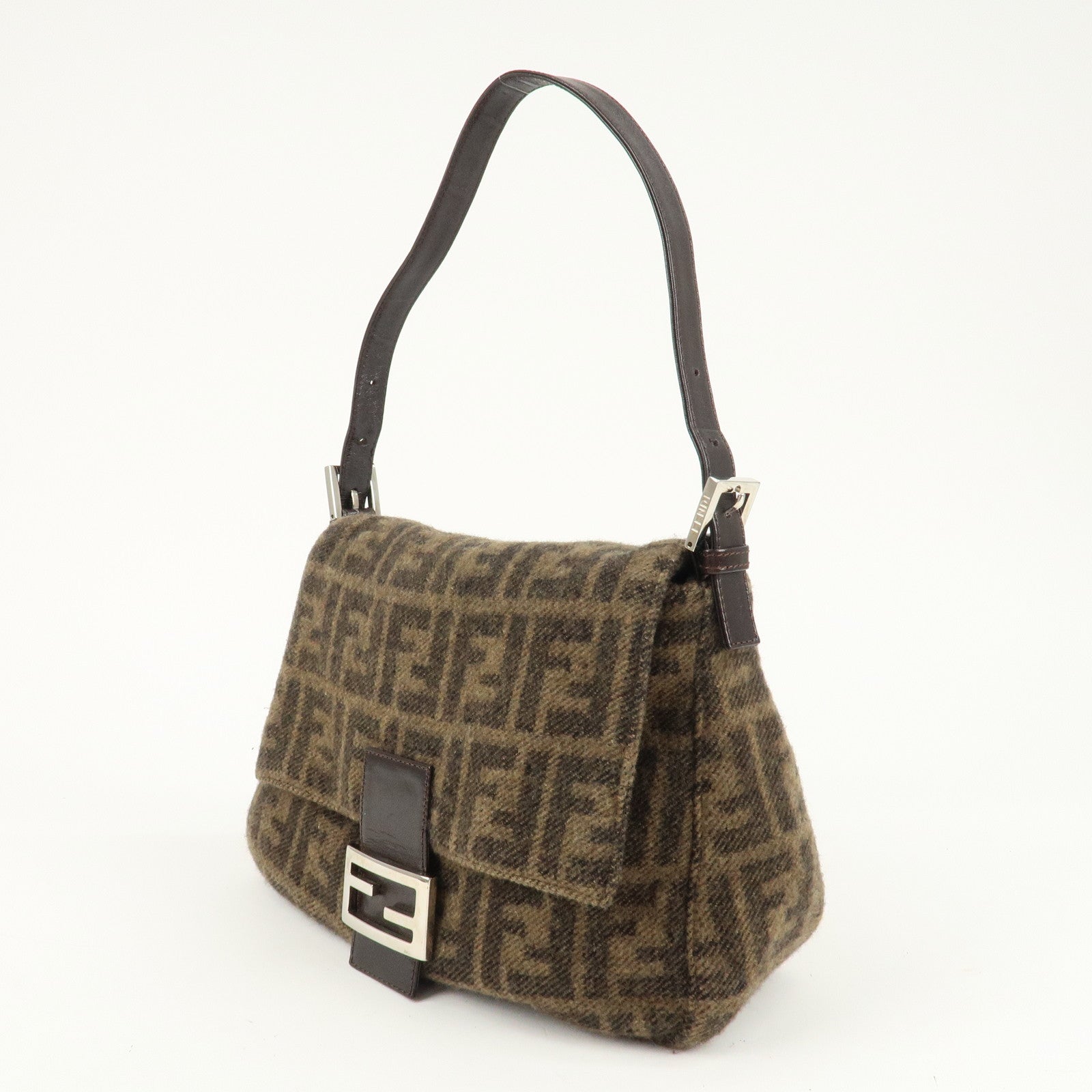 FENDI Mamma Baguette Zucca Wool Leather Shoulder Bag 26325 Used