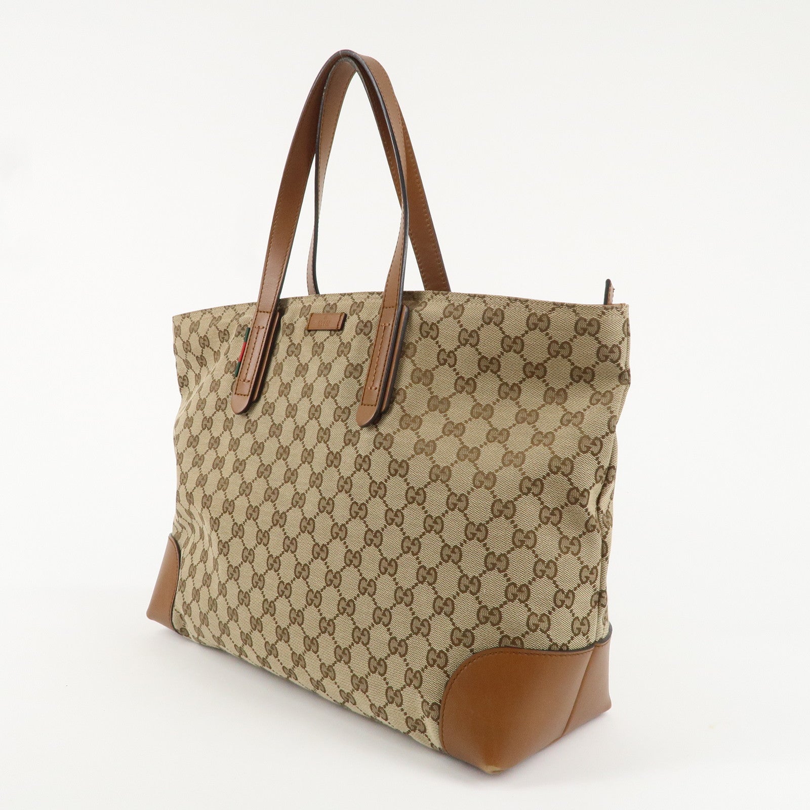 GUCCI Sherry GG Canvas Leather Tote Bag Beige Brown 308928