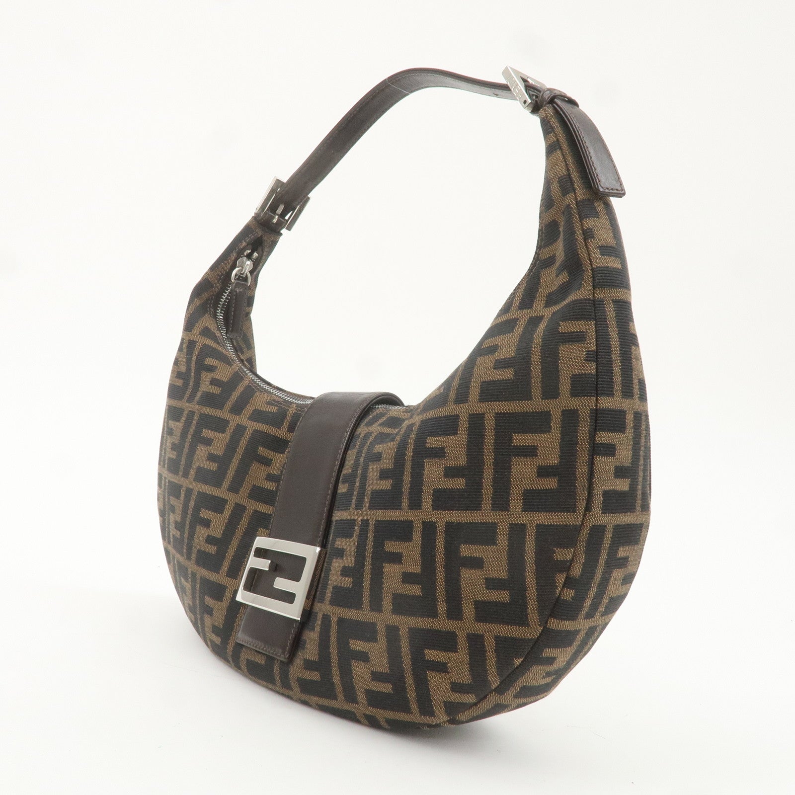 FENDI Zucca Canvas Leather One Shoulder Bag Brown 916321001