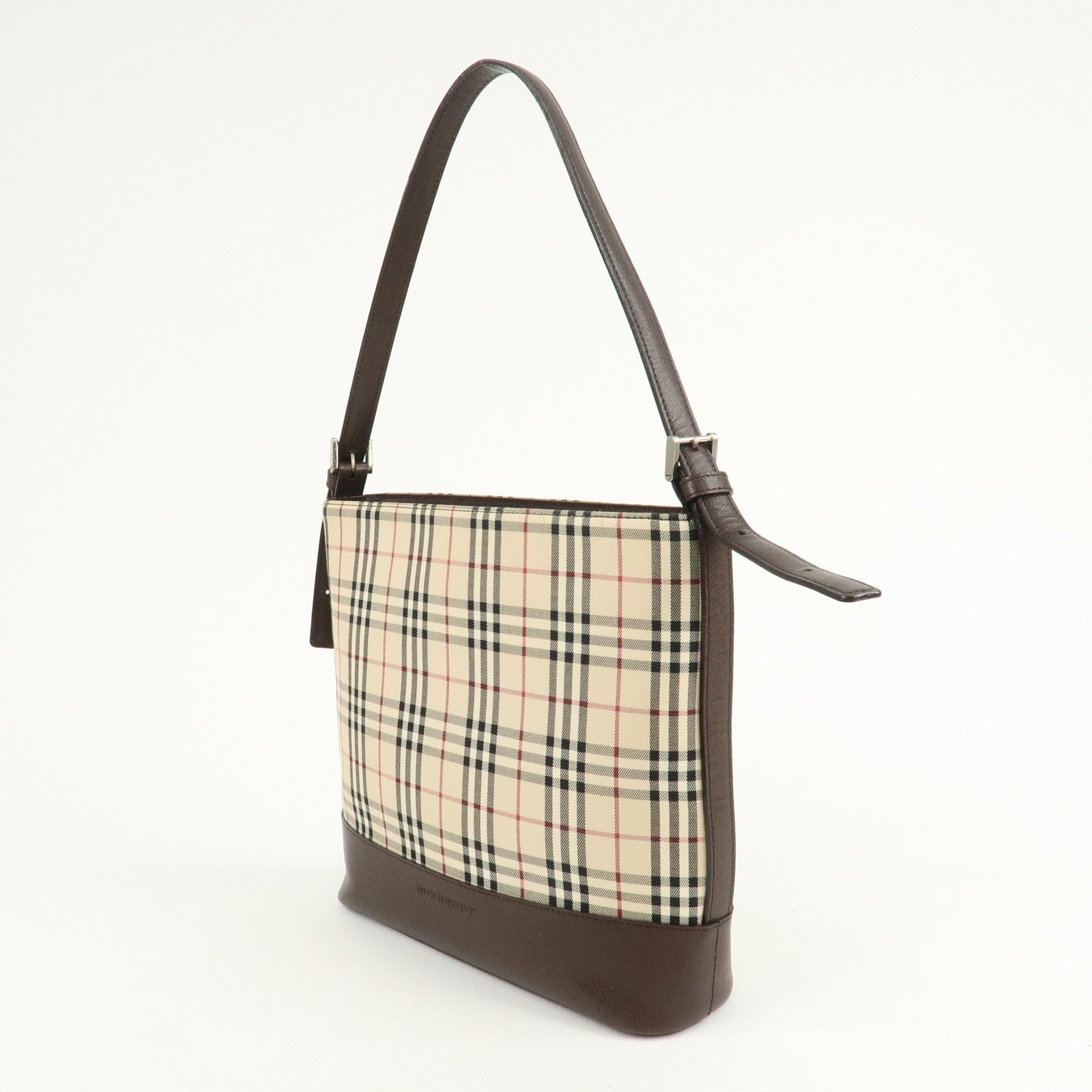 BURBERRY Canvas Leather Nova Plaid Semi Shoulder Bag