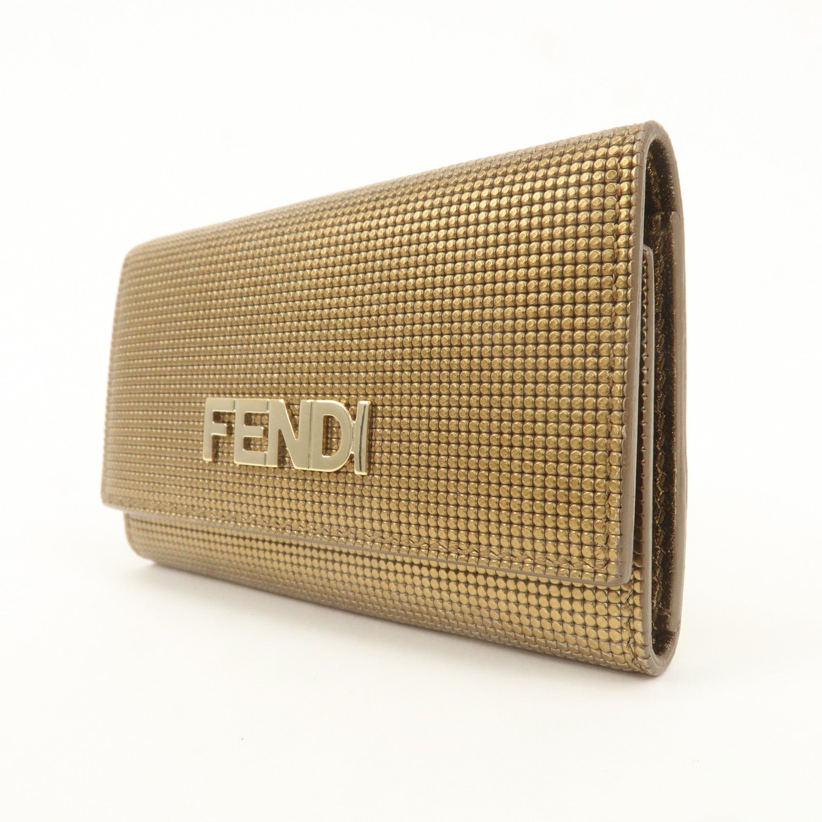 FENDI Leather 6 Rings Key Case Brown Gold 8AP079