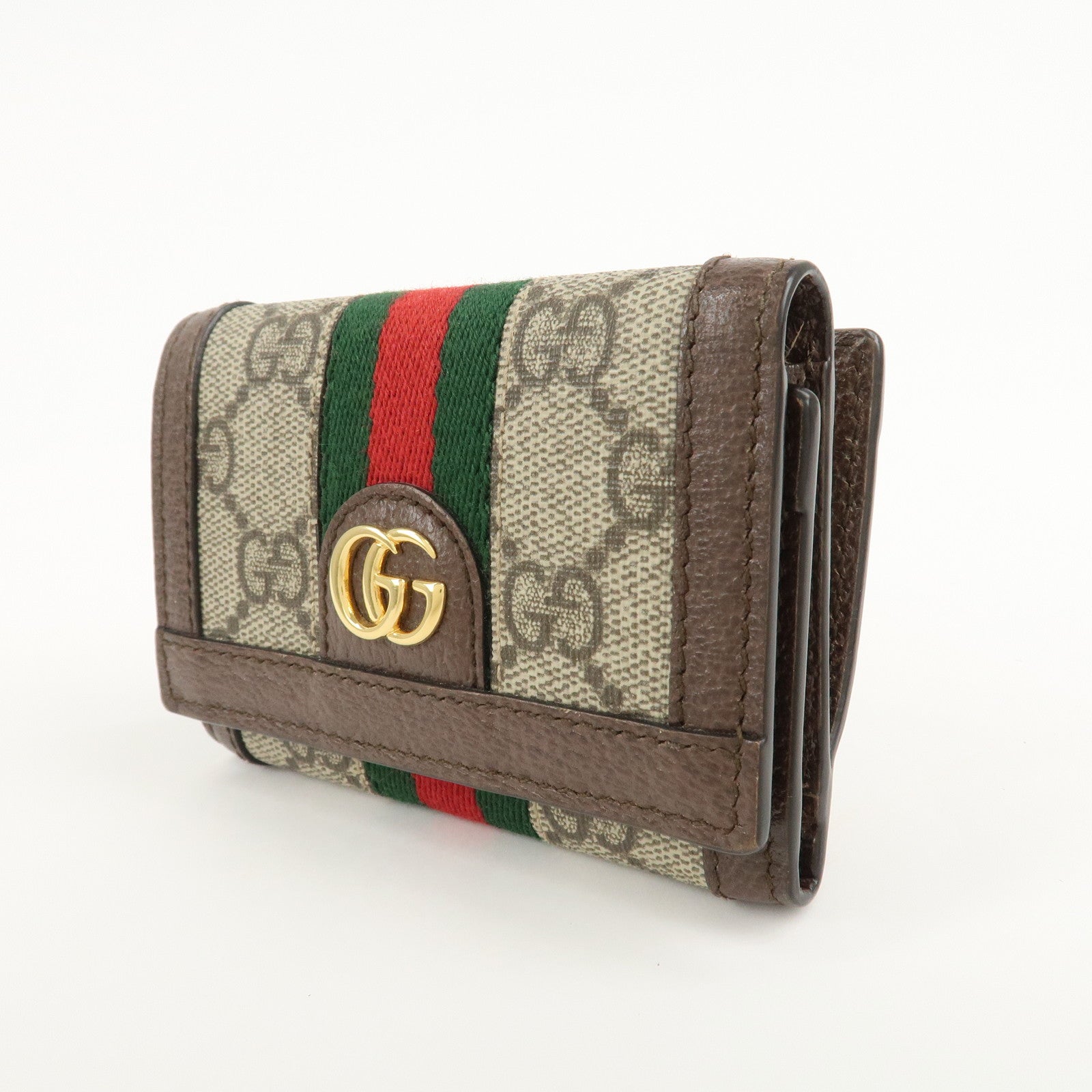 GUCCI Ophidia Sherry GG Supreme Leather Compact Wallet 644334 Used