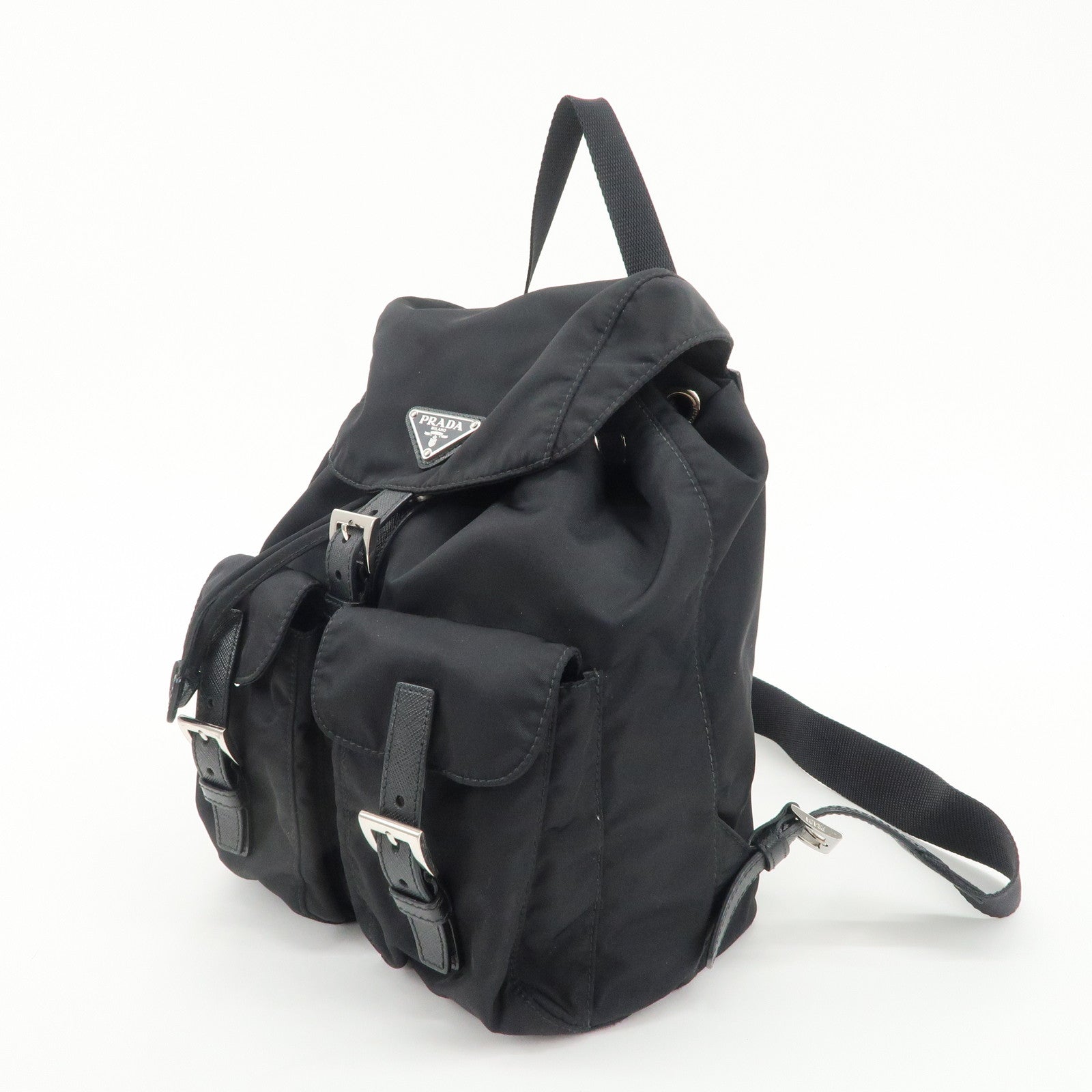 PRADA Logo Nylon Lether Back Pack Ruck Sack Black