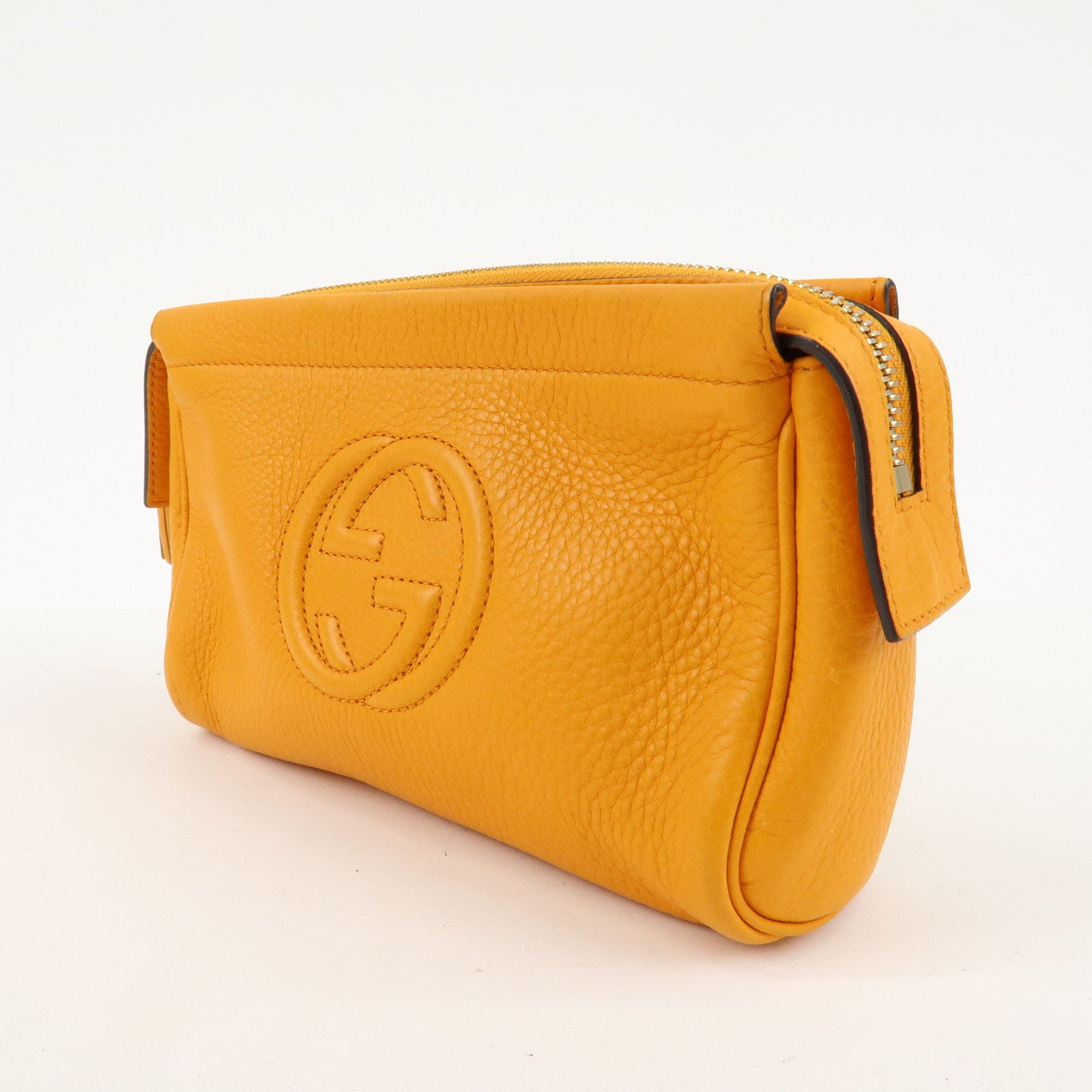 GUCCI SOHO Leather Cosmetic Pouch Clutch Bag Orange 338191 Used