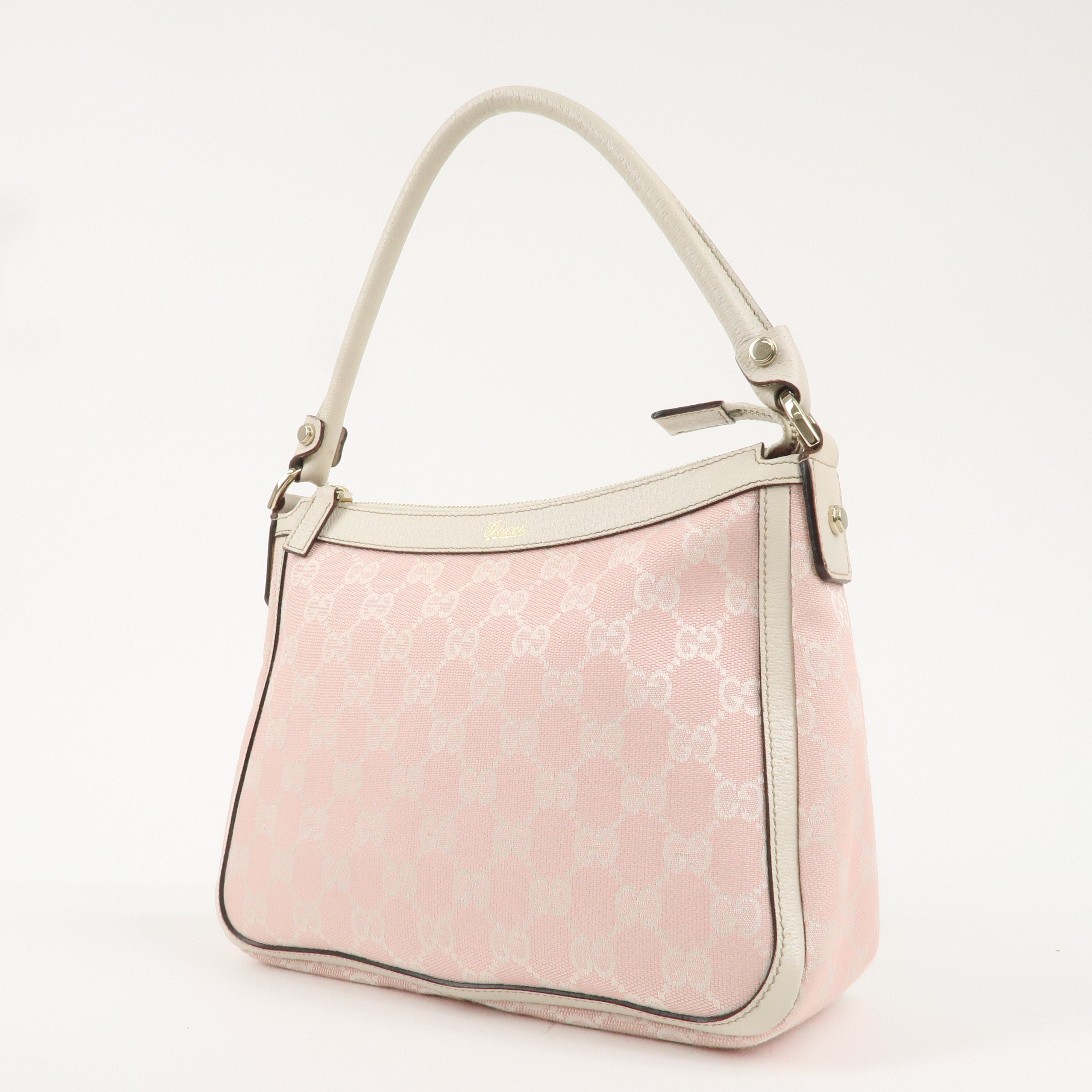 GUCCI GG Canvas Leather Hand Shoulder Bag Pink Ivory 146244