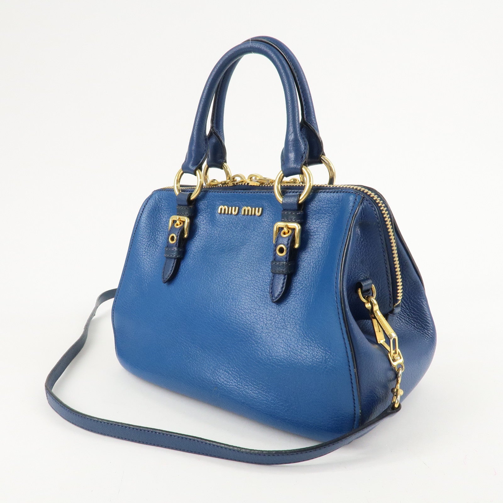 MIU MIU Leather 2Way Shoulder Bag Hand Bag Blue Gold HDW