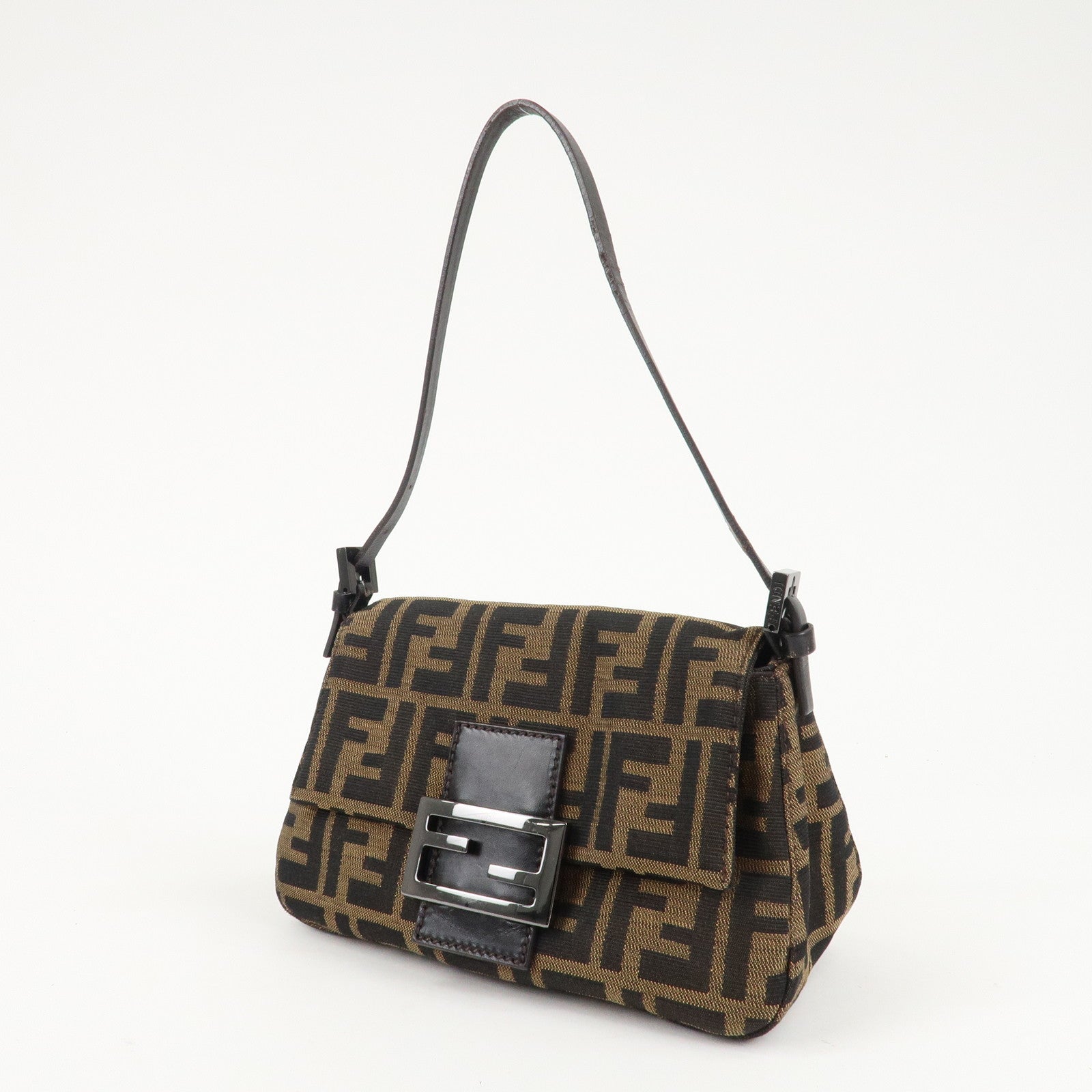 FENDI Mini Mamma Baguette Zucca Shoulder Bag Black Brown 8BR180