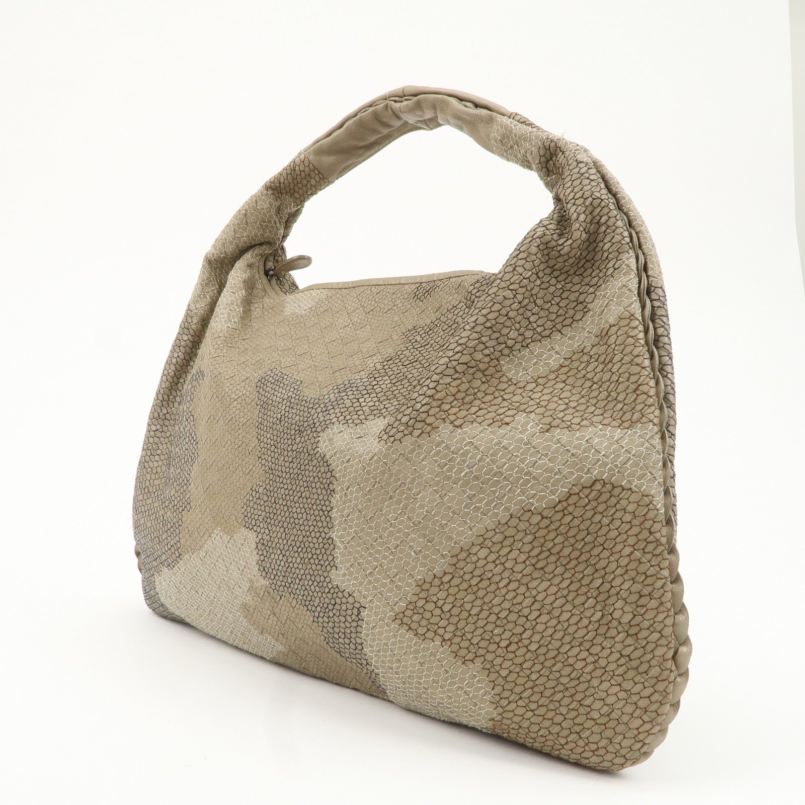 BOTTEGA VENETA Hobo Leather Shoulder Bag Beige Gray Black