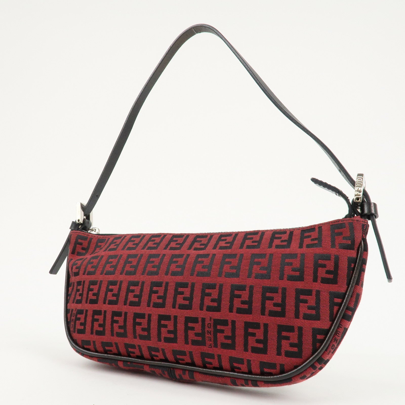 FENDI Zucchino Canvas Leather Accessory Pouch Hand Bag Black Red Used